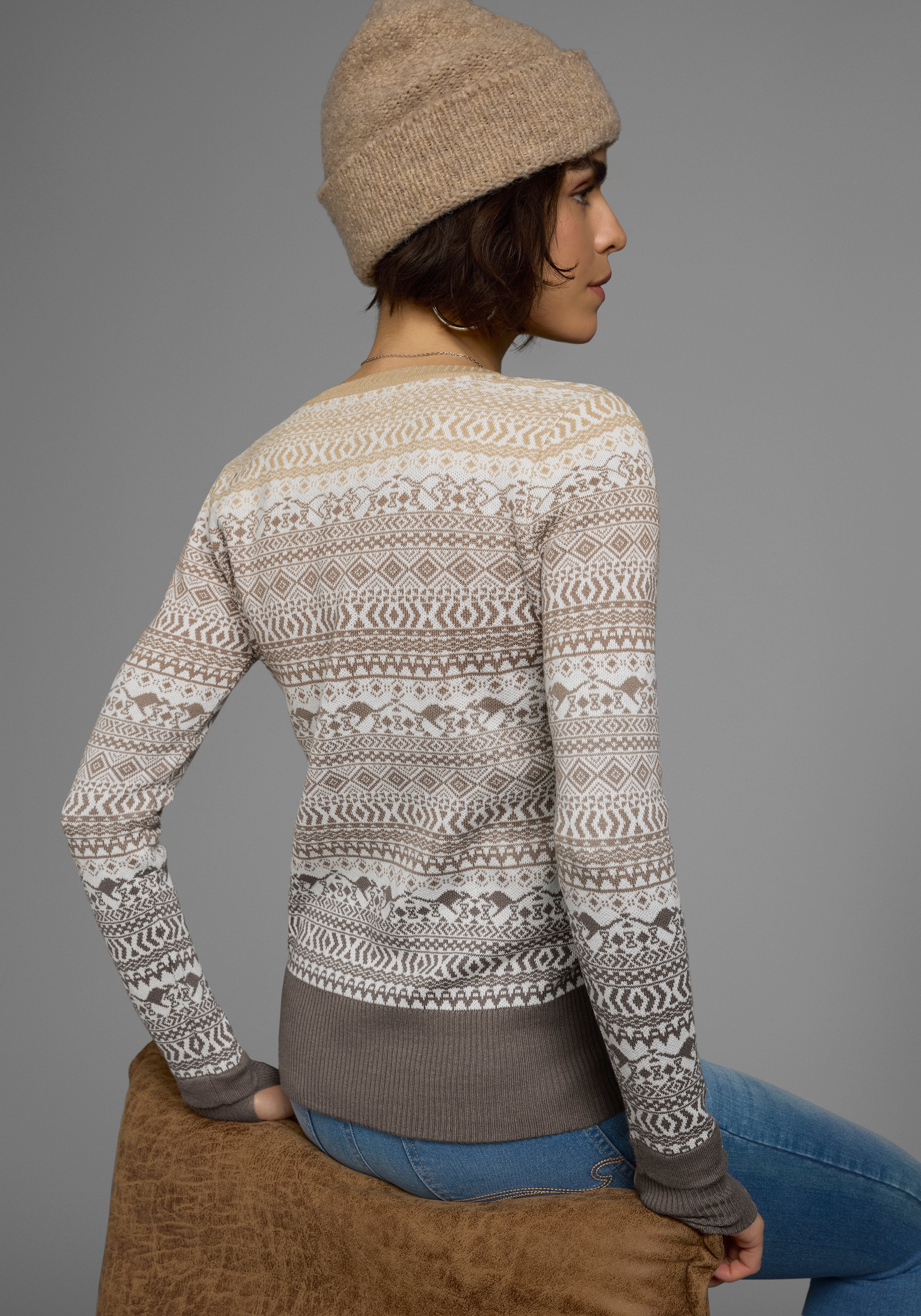 KangaROOS Jacquardpullover, im Norweger-Muster mit kleinen Kängurus