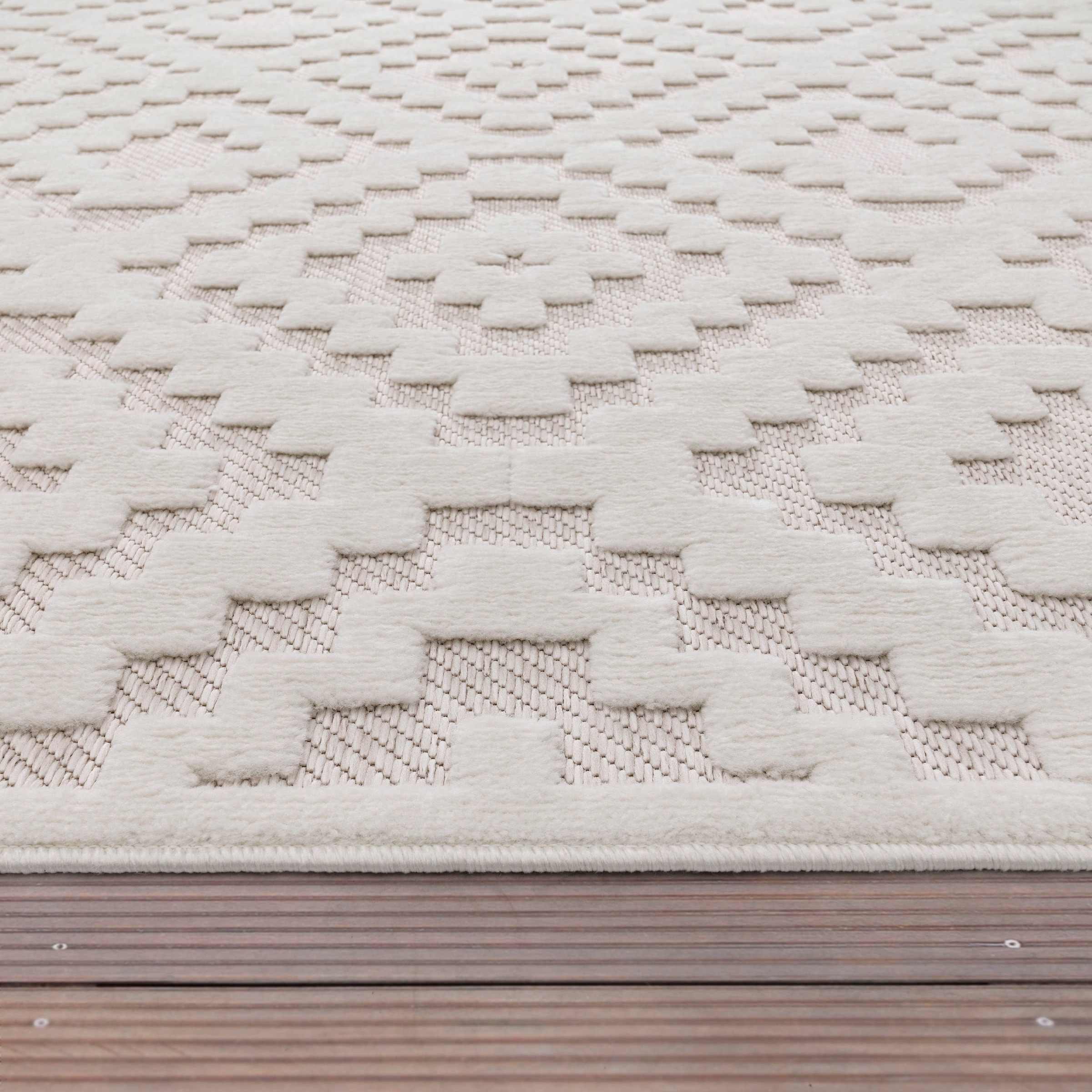 Paco Home Teppich »Livorno 672«, rechteckig, 14 mm Höhe, Uni-Farben, Scandi, Rauten Muster, Hoch-Tief Effekt, Outdoor geeignet