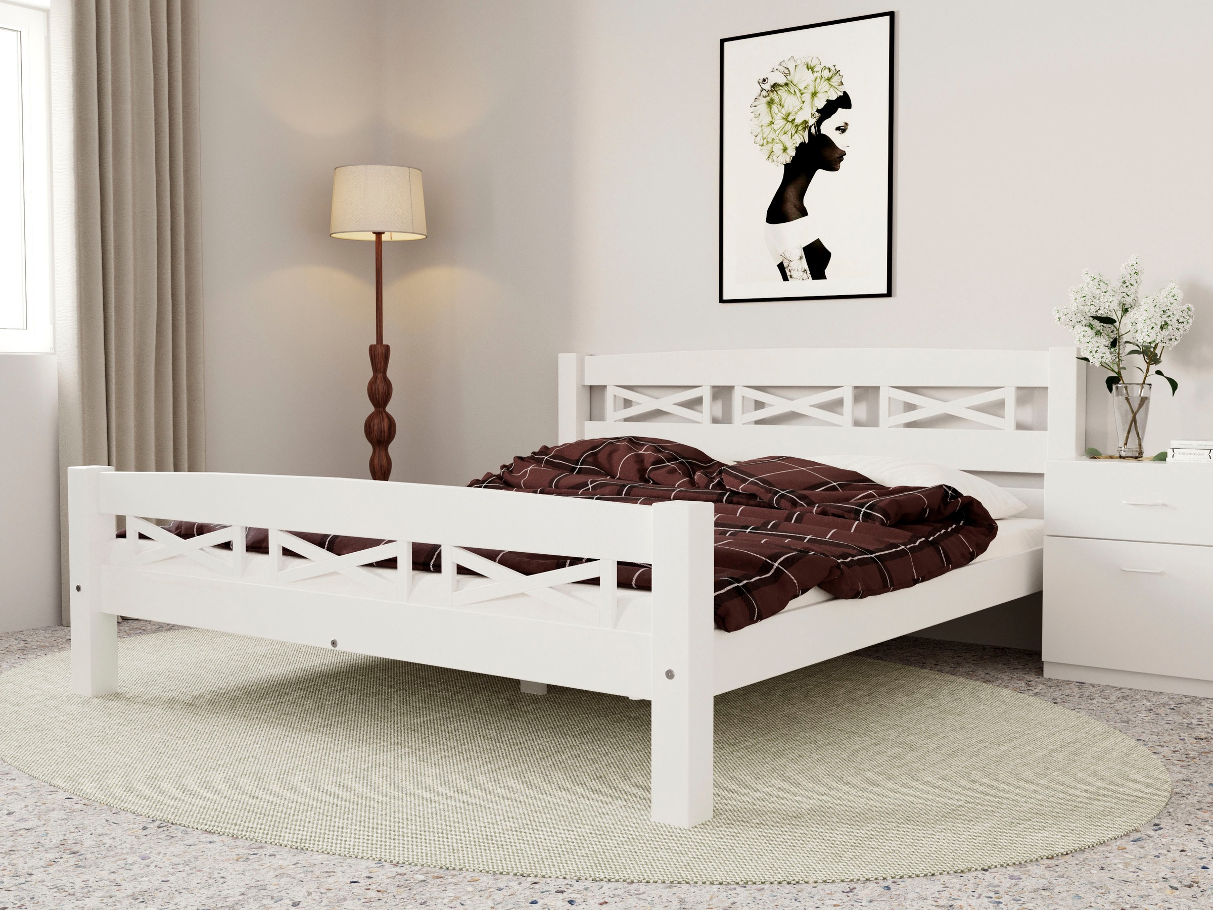 Home affaire Bett »Wilma, Kieferbett n 2 Grössen, Top Qualität, 90x200cm und 180x200 cm«, (FSC® zertifiziertes Massivholz), Landhausstil im Skandi-Design in massiver Qualität