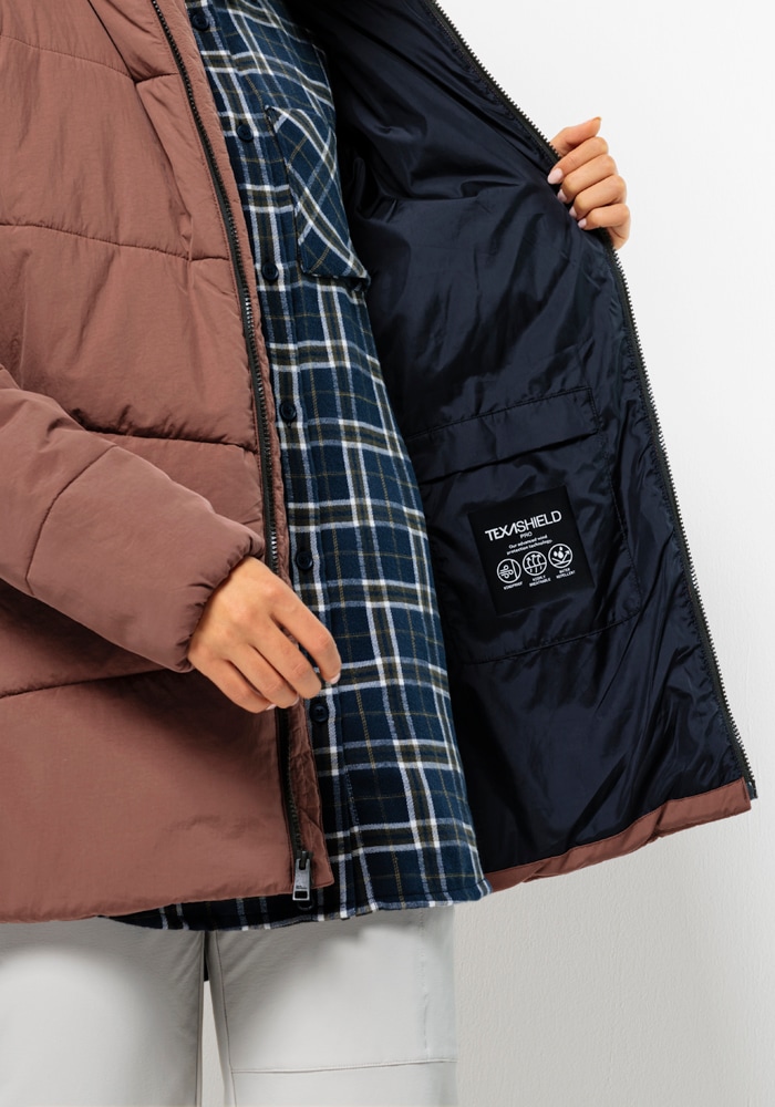 Jack Wolfskin Funktionsjacke »KAROLINGER LONG JKT W«, mit Kapuze