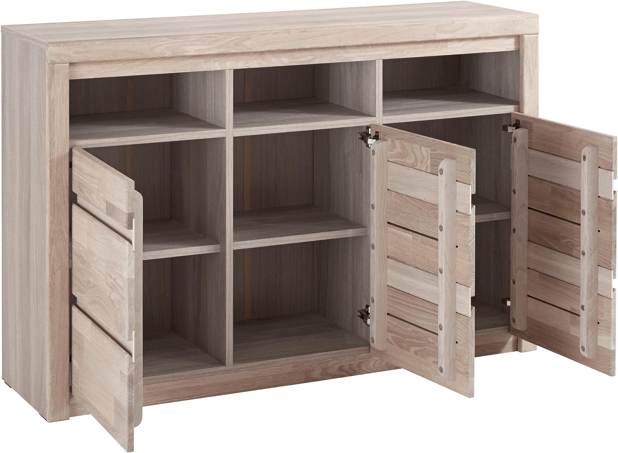 OTTO home Kommode "Silkeborg Fronten & Leisten aus Massivholz, Kospus aus Melamin" B/T/H 130/35/85 cm. 3 offene und 6 geschlossene Fächer