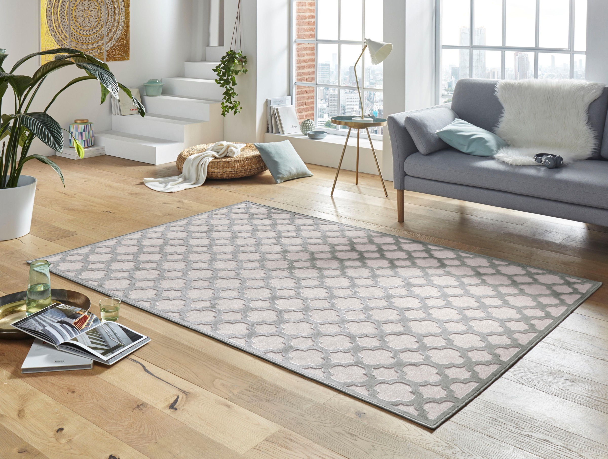 HANSE Home Teppich »Bryon«, rechteckig, 4 mm Höhe, Viskose Glanz, Hoch-Tief Struktur, Robust, Pflegeleicht, Relief Optik