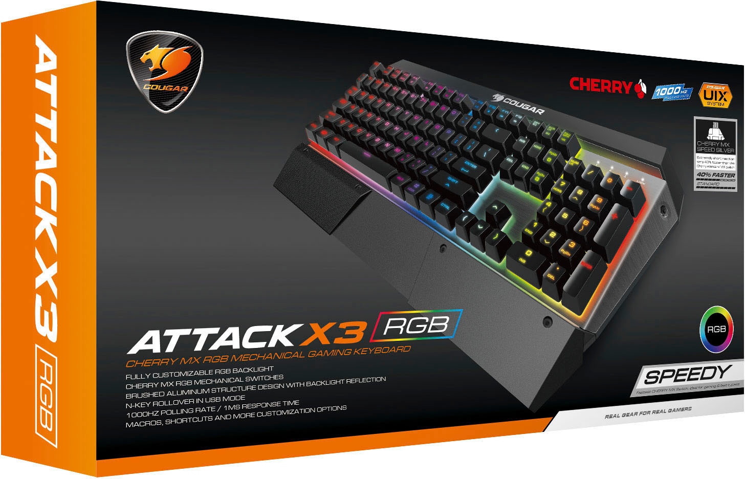 Cougar Gaming-Tastatur »Attack X3 RGB«, Cherry MX Silberfarben