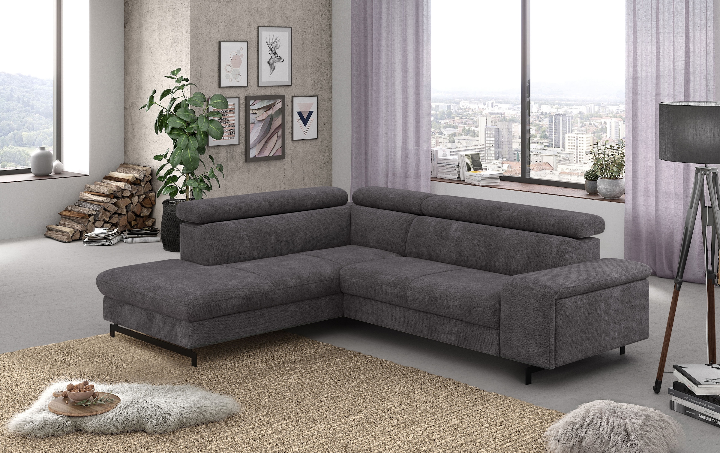 COTTA Ecksofa "Emma L-Form, B: 262 cm" mit Kopfteilverstellung, optional Bettfunktion & Bettkasten