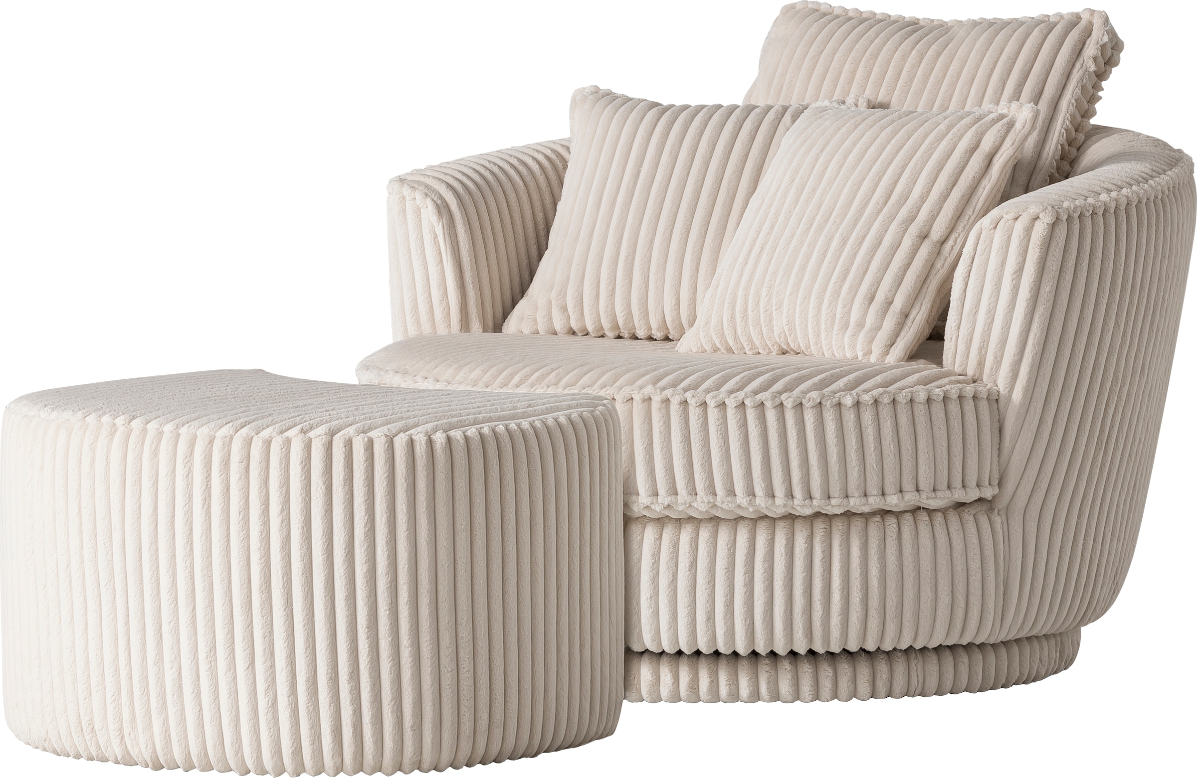 Leonique Drehsessel »MAISIE, Love Seat XXL Lese-Sessel, Big-Sessel mit Hocker,«, (2 St.), Set in MEGA CORD und Web-Velours, drehbar 360 Grad