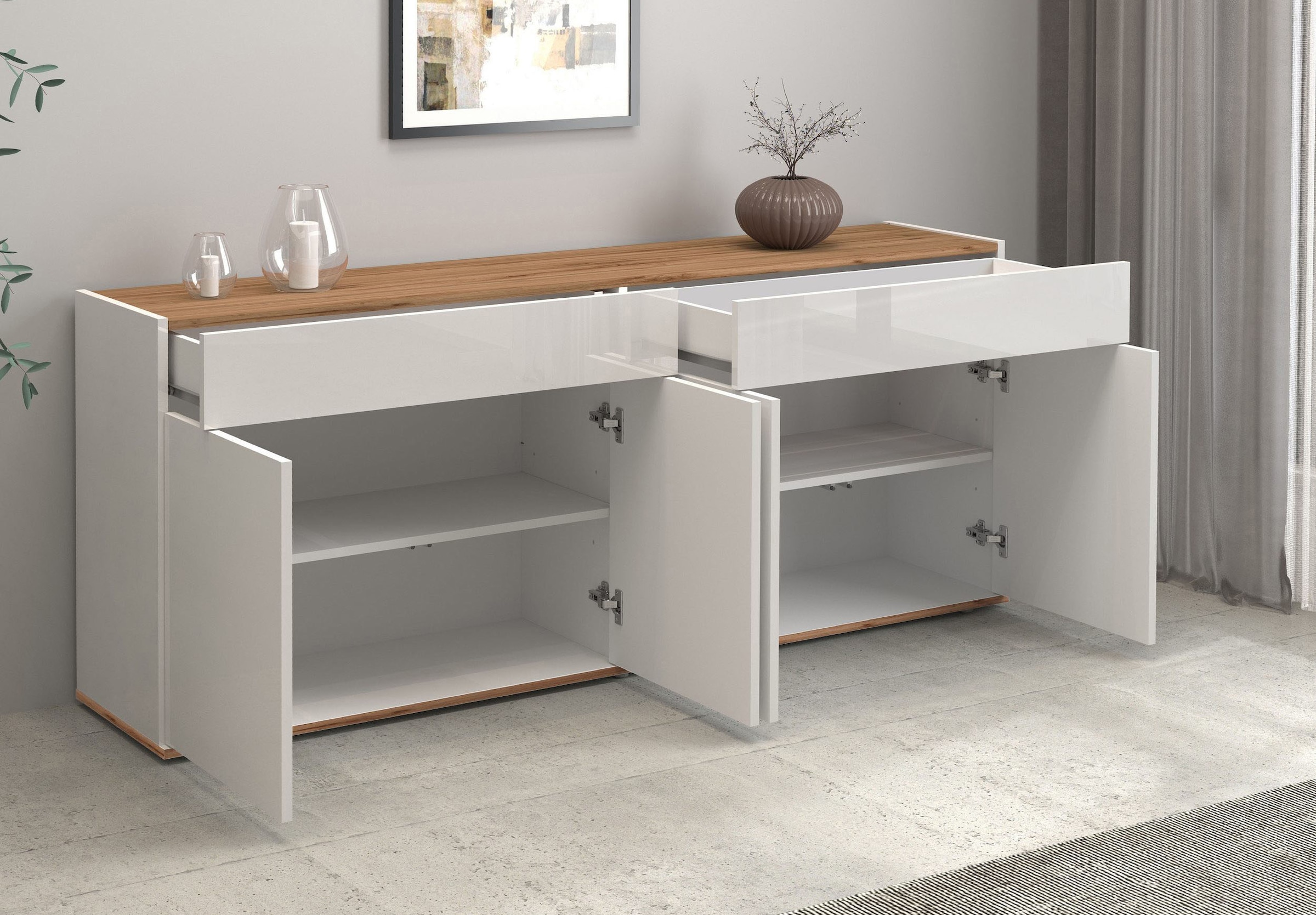 INOSIGN Sideboard »Garda, Kommode, Schrank, Kredenz«, 4 Türen, 2 Schubladen, grifflos Breite 160,1 cm