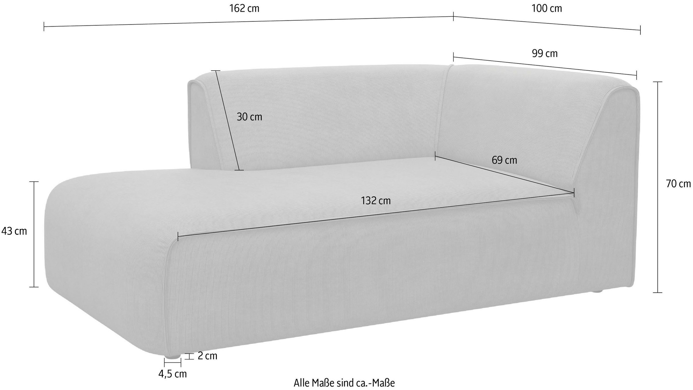 RAUM.ID Ottomane »Merid Chaiselongue, Masse B/T/H: 100/162/70 cm«, als Modul oder separat verwendbar, für individuelle Zusammenstellung