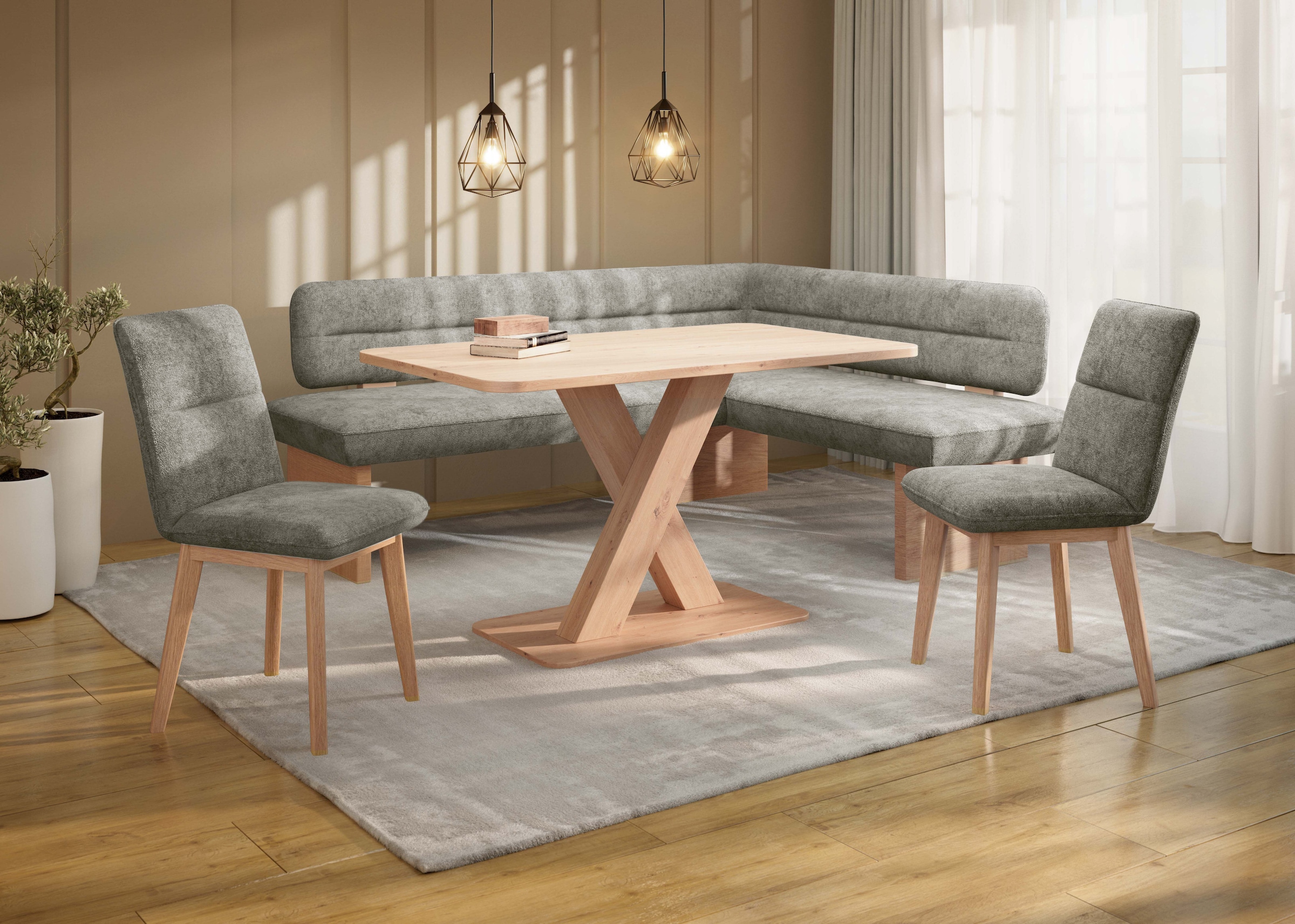 Home affaire Eckbankgruppe »Louise + Miles Essecke Sitzgruppe Eckbank Küchenbank«, (Set, 4 tlg., 4er), Sitzgruppe Esszimmer Stühle Tisch und Bank bequem gepolstert