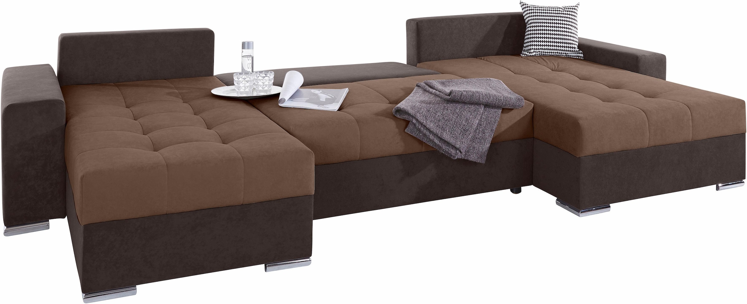 COLLECTION AB Wohnlandschaft »XXL-Josy U-Form, Breite 333 cm, mit 2 Recamieren 77 & 97 cm«, inkl. Bettfunktion, Bettkasten, mit 5 gleich grossen Rückenkissen