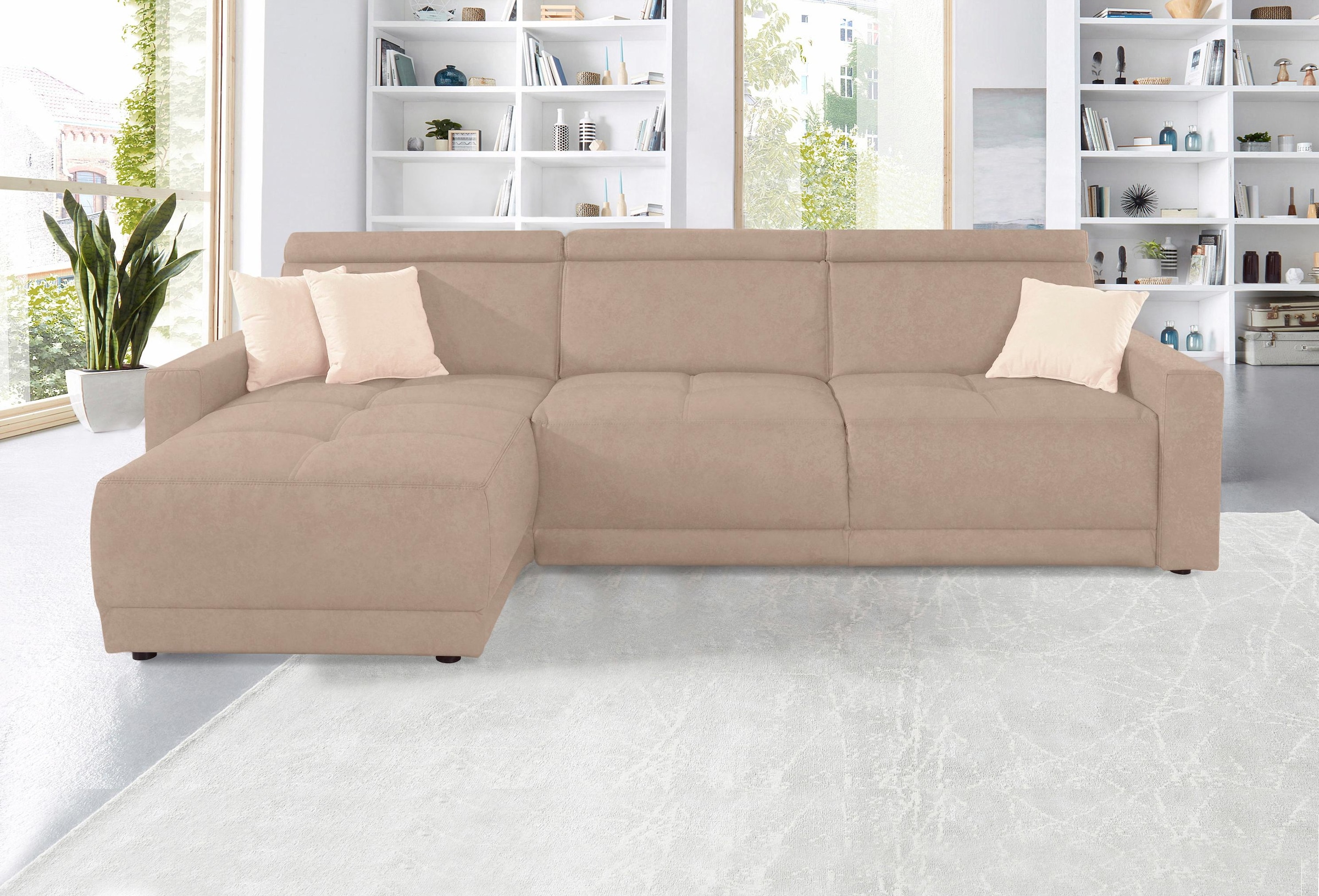 DOMO collection Ecksofa »Ava mit moderner Sitzheftung & toller Doppelnaht, komfortabel, L-Form«, mit Recamiere, inkl. Federkern, wahlweise mit Kopfteilverstellungen