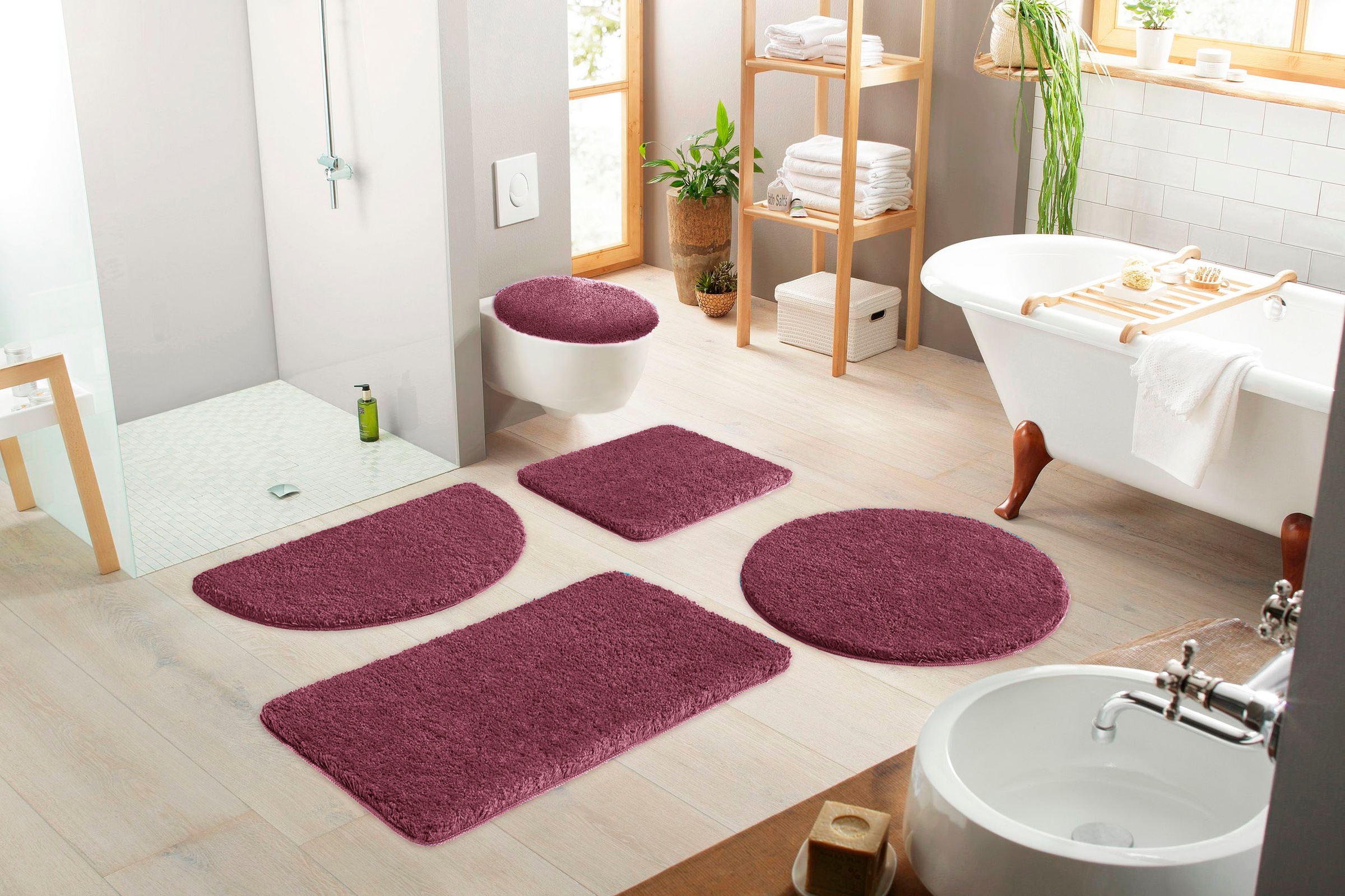 my home Badematte »Sanremo, Badvorleger, Badezimmer Teppich, sehr weich«, rutschhemmend beschichtet, fussbodenheizungsgeeignet-schnell trocknend, Badteppich, unifarben, rechteckig, rund & als 3-tlg. Set erhältlich