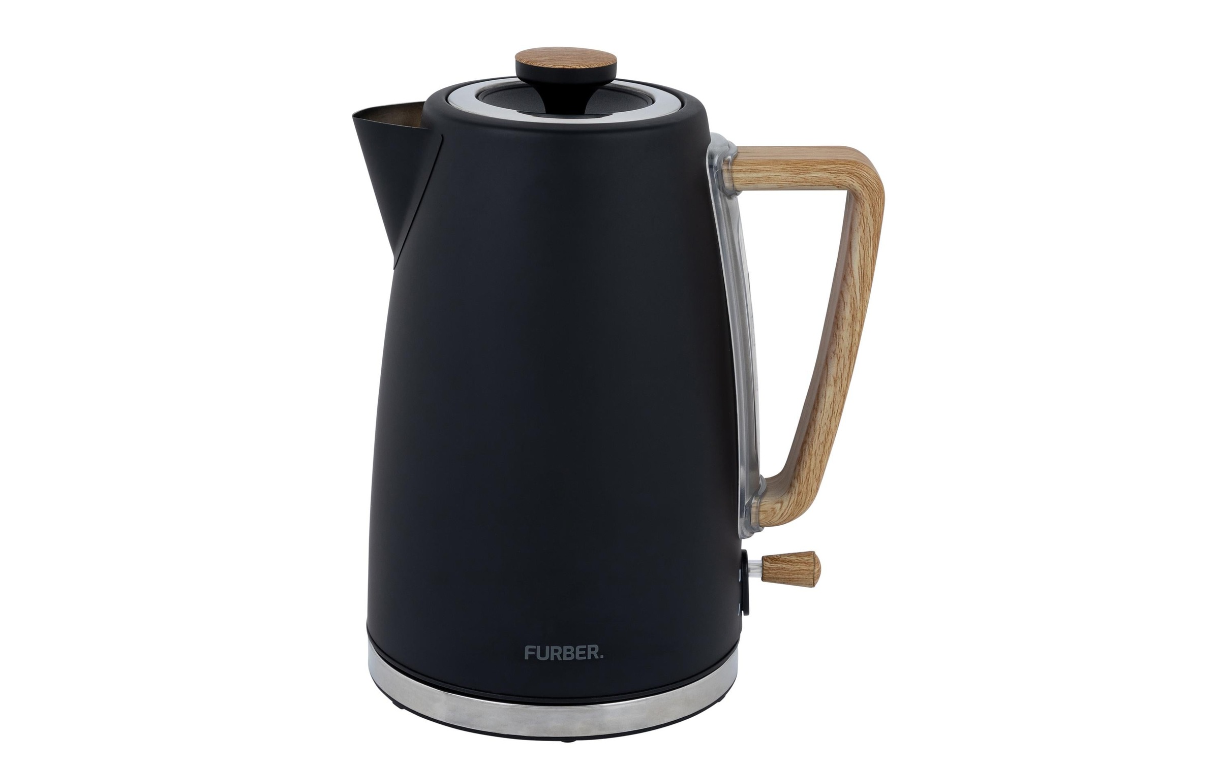 Furber, FURBER Wasserkocher »Wasserkocher Schwarz/Holz« 1,7 l 2200 W, schwarz, Einheitsgröße, Wasserkocher