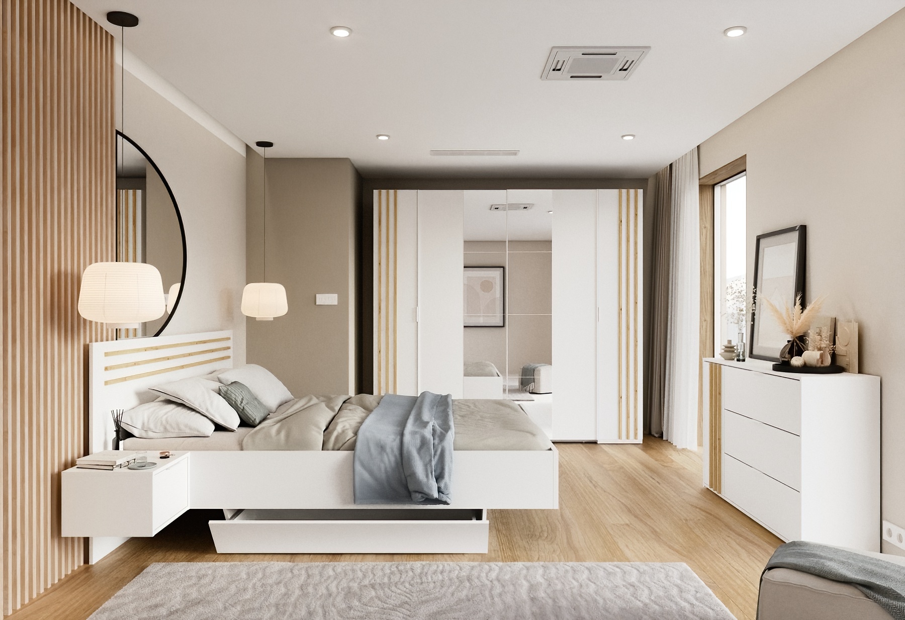 INOSIGN Kommode »Kommode Calera mit Drehtür, 3 Schubladen und MDF-Lamellen«, Kommode B/H/T 125/79,8/35 cm