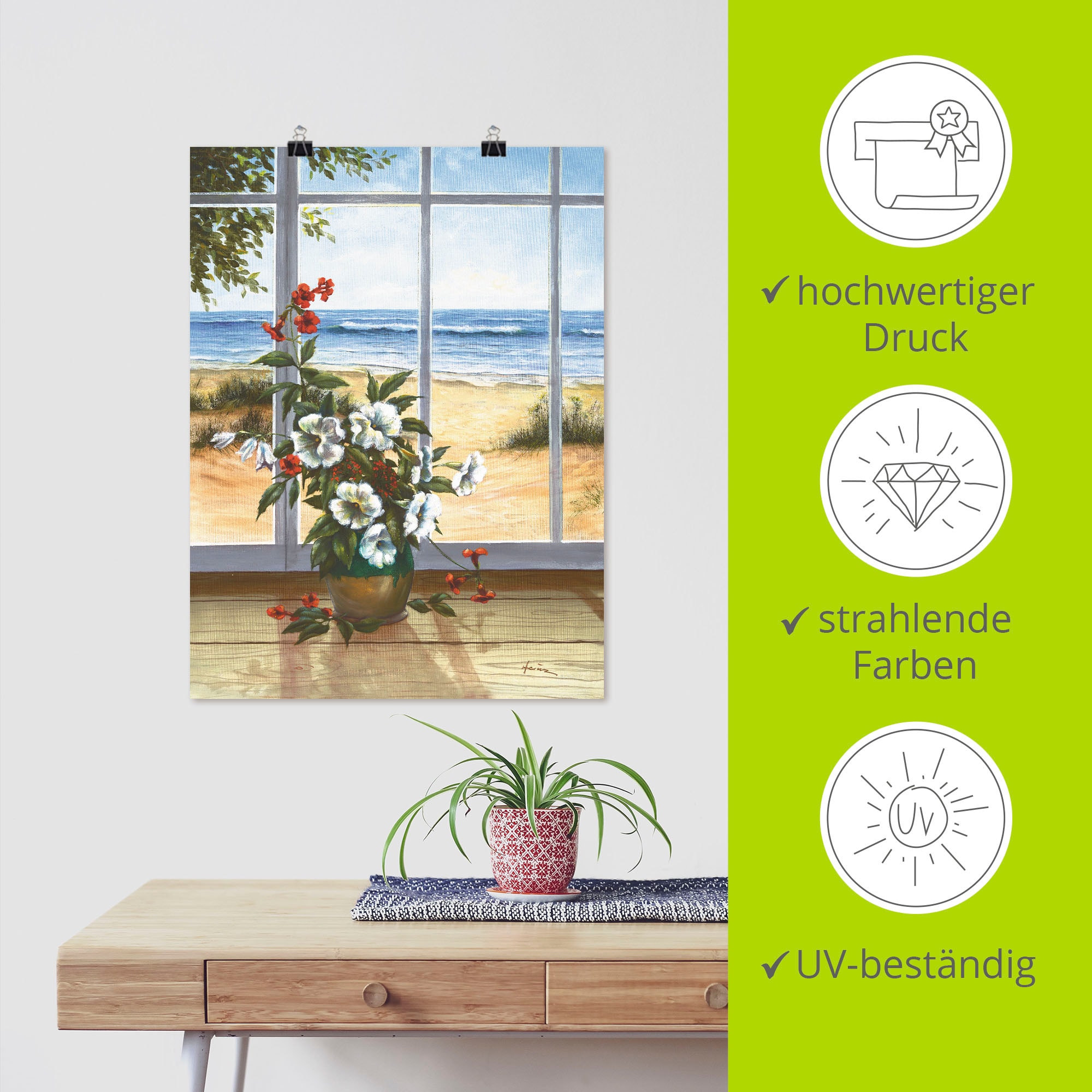 Artland Wandbild »Meerblick«, Fensterblick, (1 St.), als Leinwandbild, Poster in verschied. Grössen