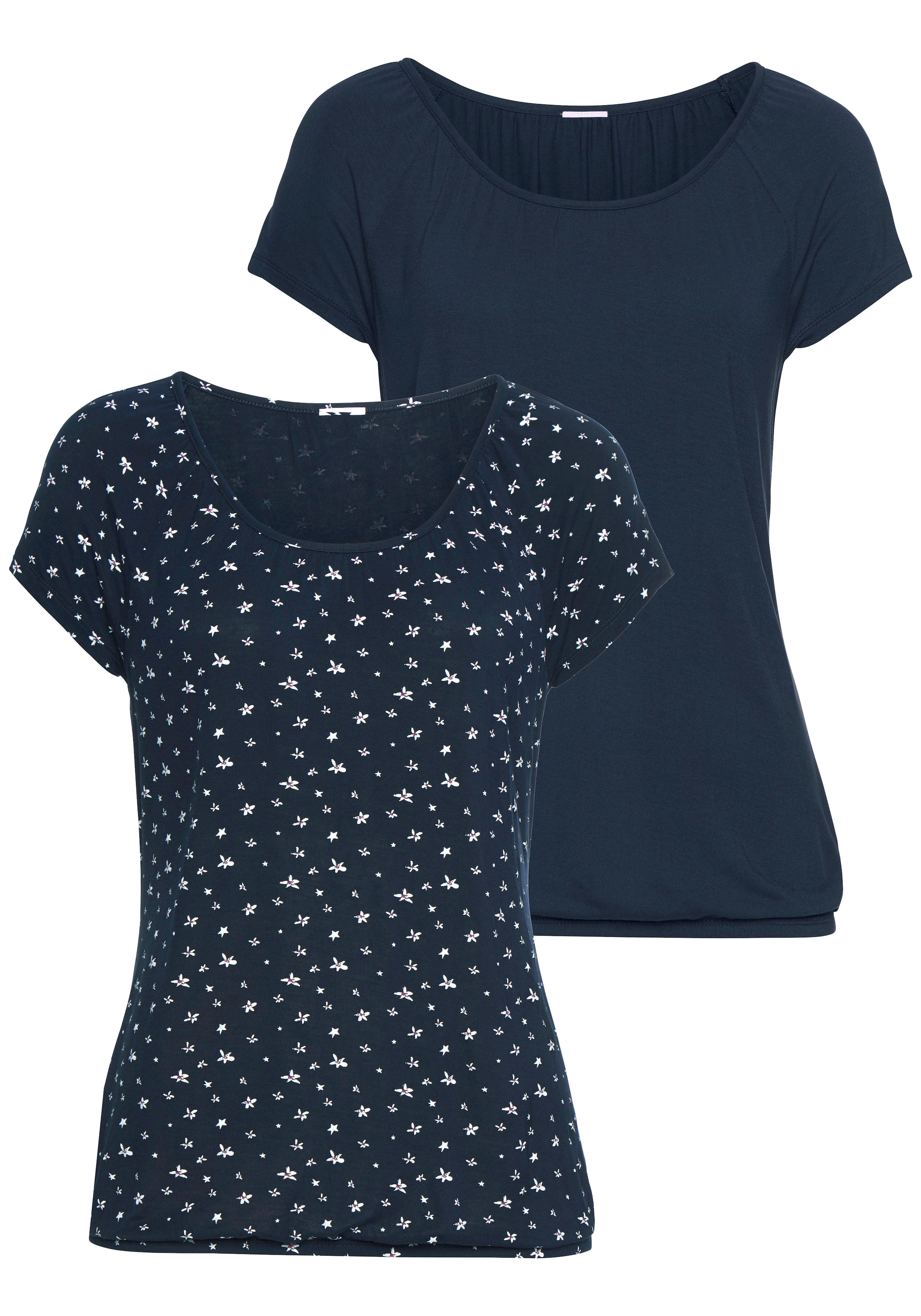 LASCANA Kurzarmshirt, (2er-Pack), mit leicht gerafftem Rundhalsausschnitt