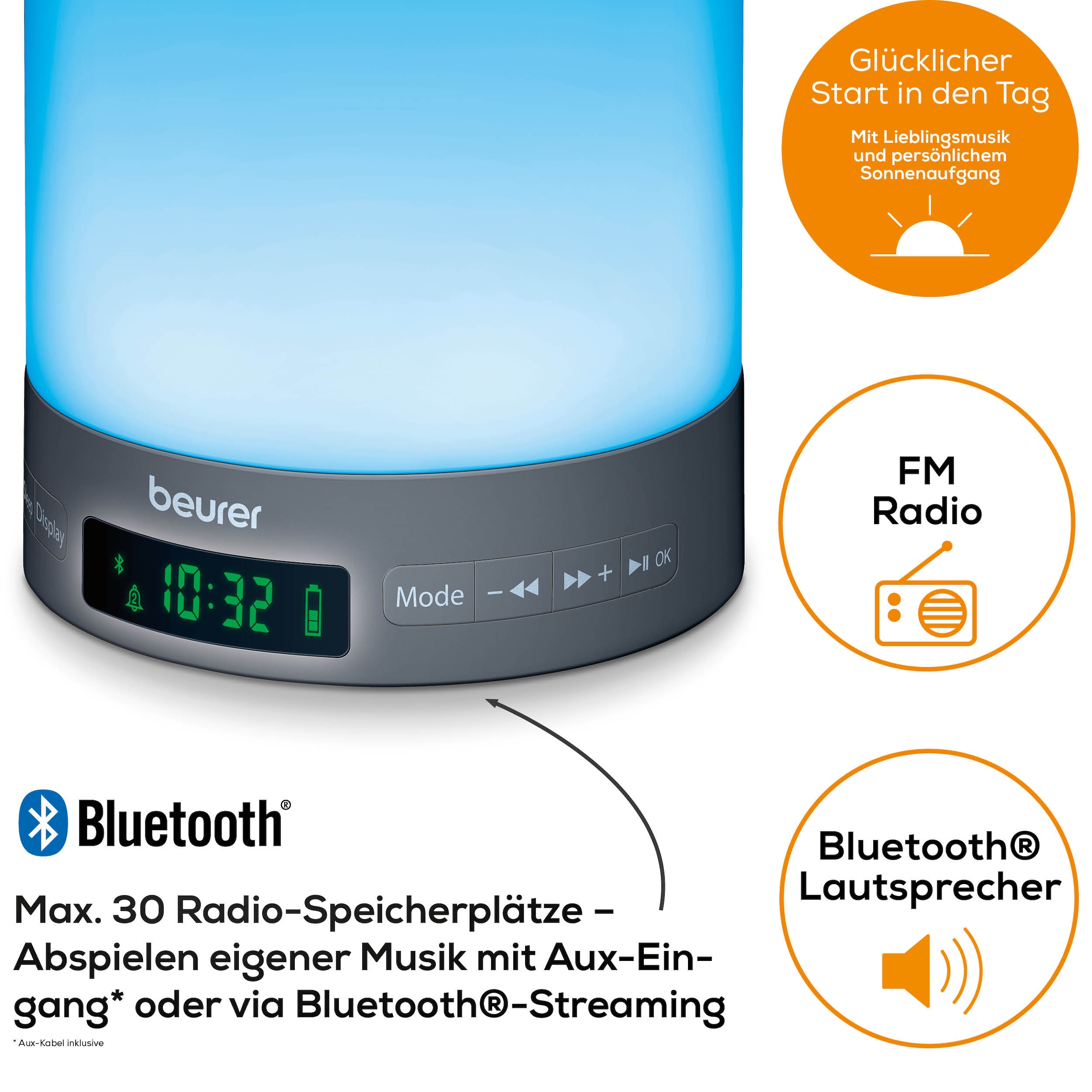 BEURER Tageslichtwecker »WL 50 Lichtwecker, simuliert den Sonnenaufgang für sanftes Aufwachen«, Mit farbigem Stimmungslicht, mit Radiofunktion und optionalem Weckton