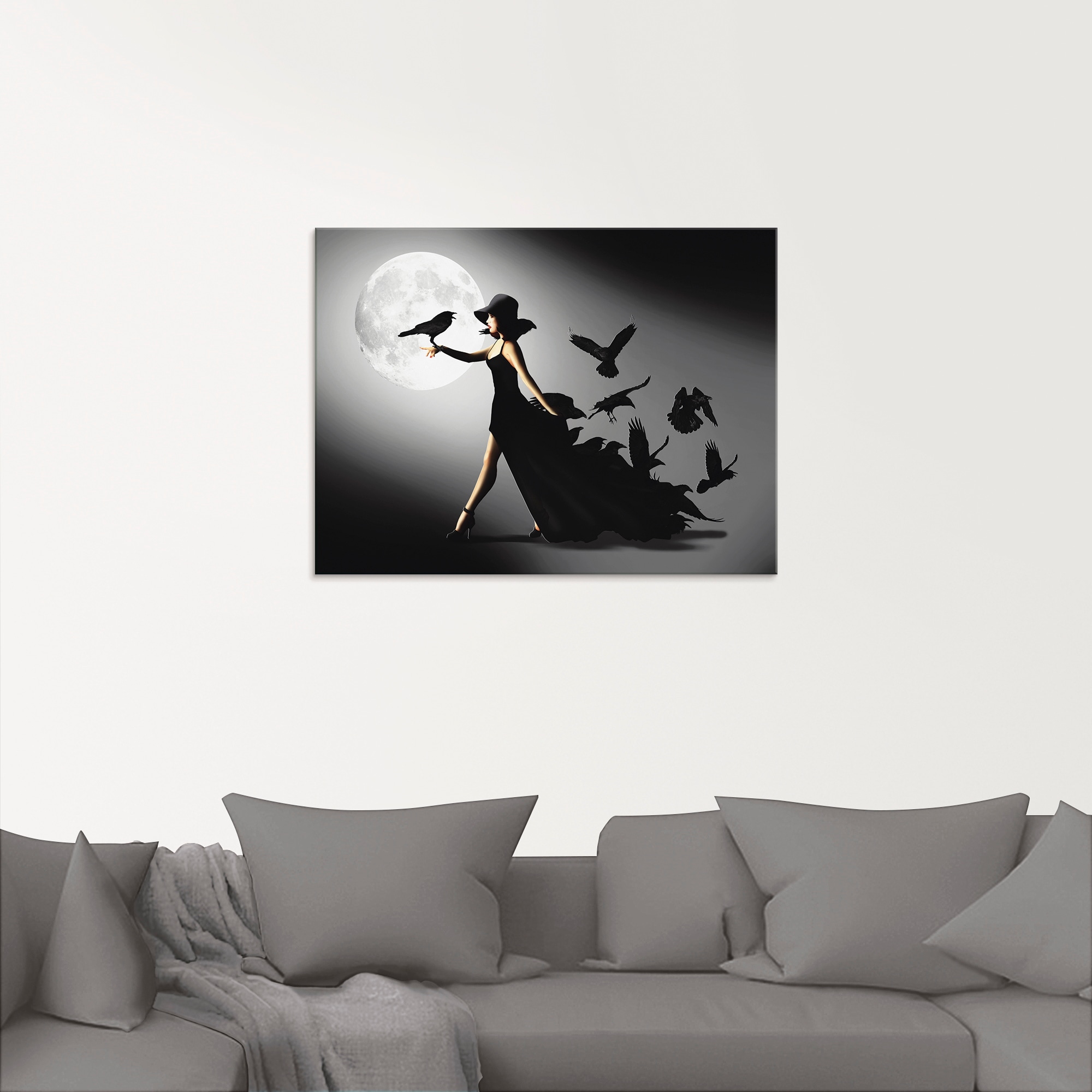 Artland Glasbild »Die Frau mit den Raben«, Animal Fantasy, (1 St.), in verschiedenen Grössen