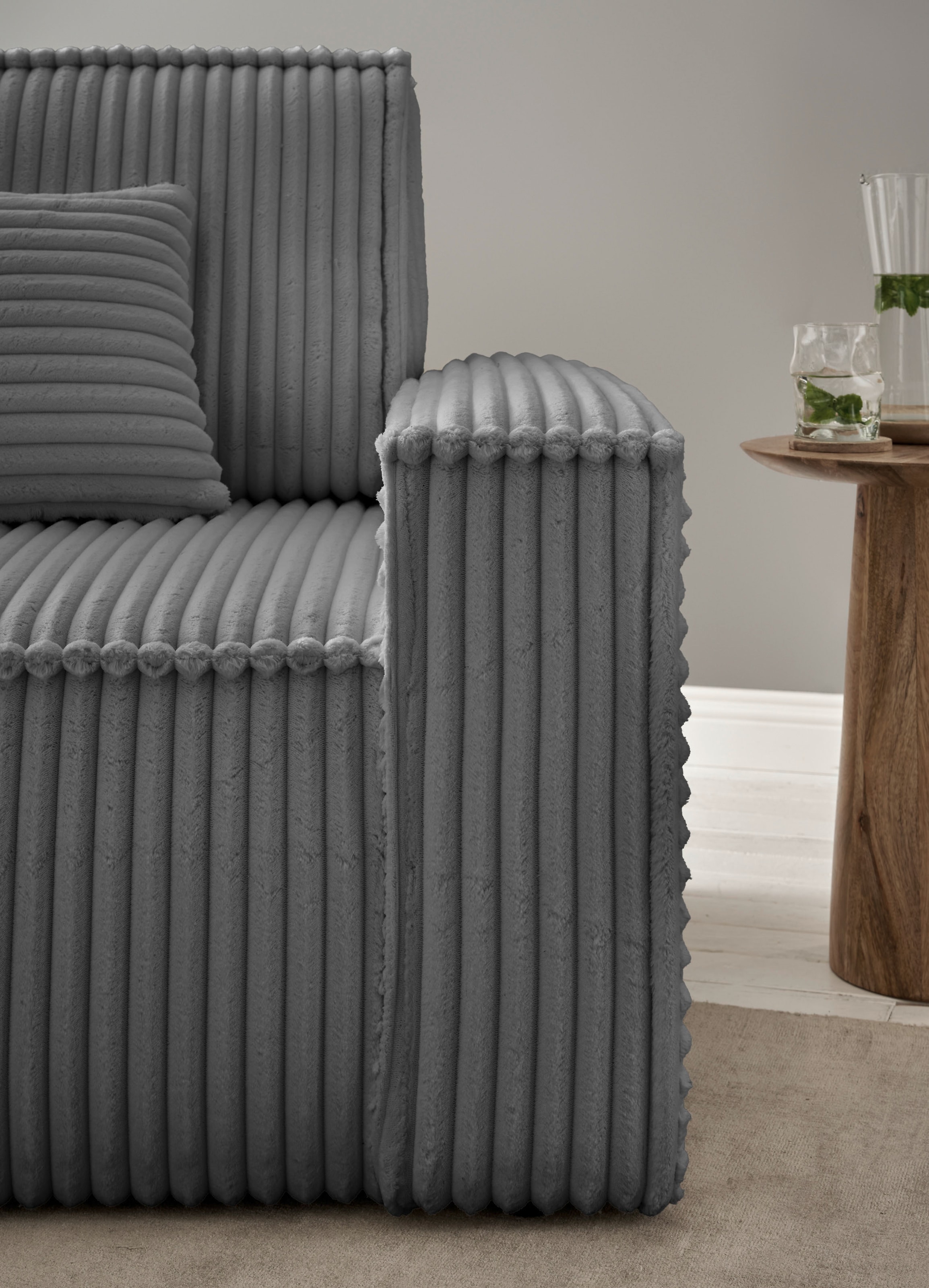 andas Ecksofa »Finnley Schlafsofa 267 cm in Bouclé, Struktur fein u. Cord, L-Form,«, Schlaffunktion m. Bettkasten (136/210 cm), Bouclé, Struktur und Cord