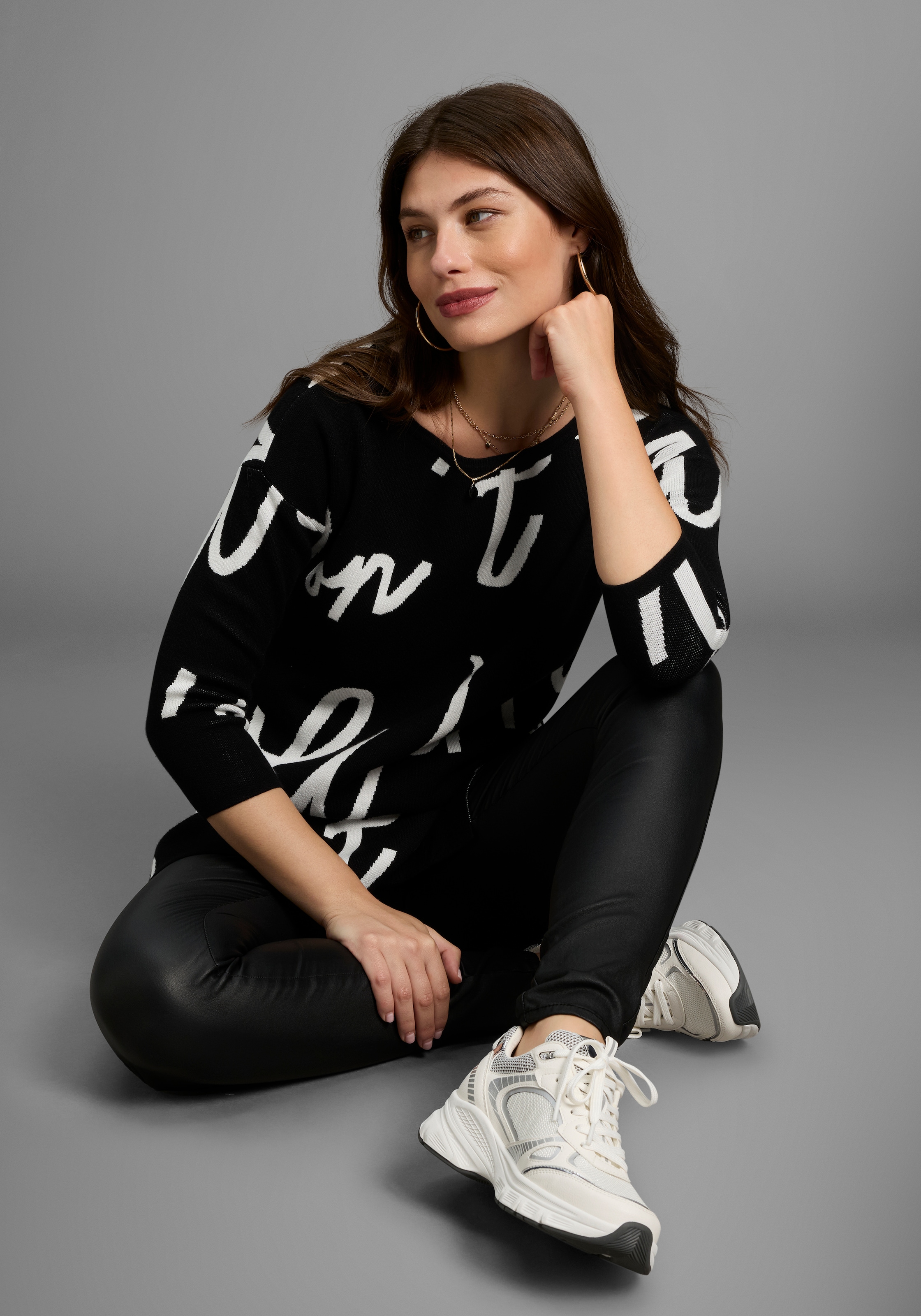 Laura Scott Jacquardpullover, mit Schriftmuster