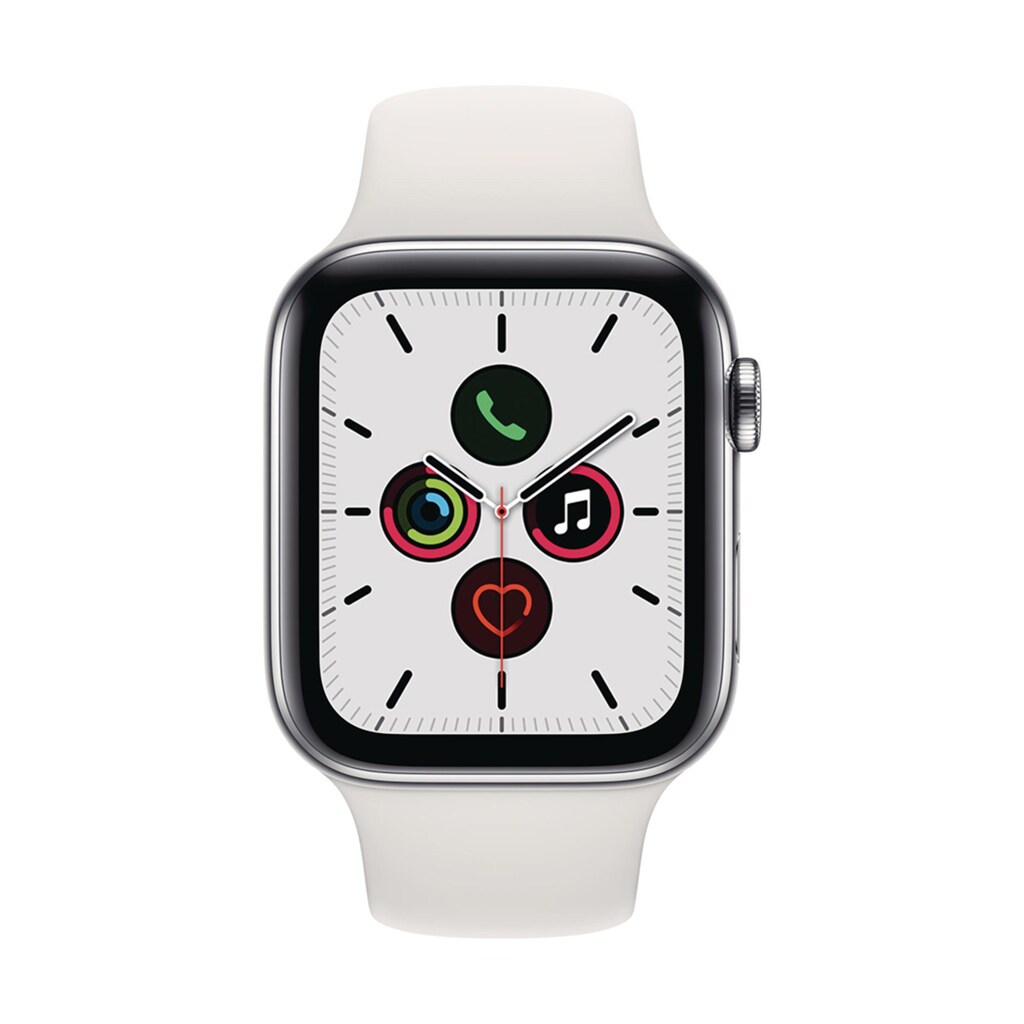 Apple Smartwatch »Serie 5, GPS Cellular, 44 mm Edelstahl-Gehäuse mit Sportarmband«, (Watch OS MWWF2FD/A)