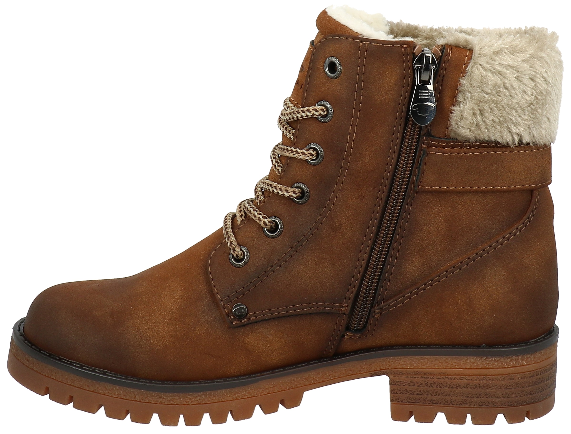 TOM TAILOR Winterboots, Blockabsatz, Schnürboots, Winterstiefelette, modische Zierschnalle