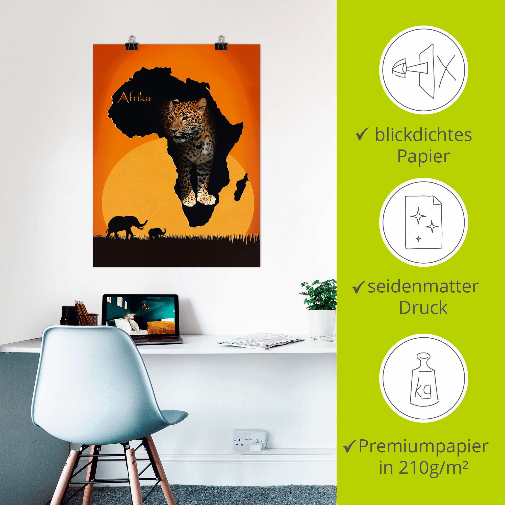 Artland Wandbild »Afrika der schwarze Kontinent«, Wildtiere, (1 St.), als Leinwandbild, Poster, Wandaufkleber in verschied. Grössen