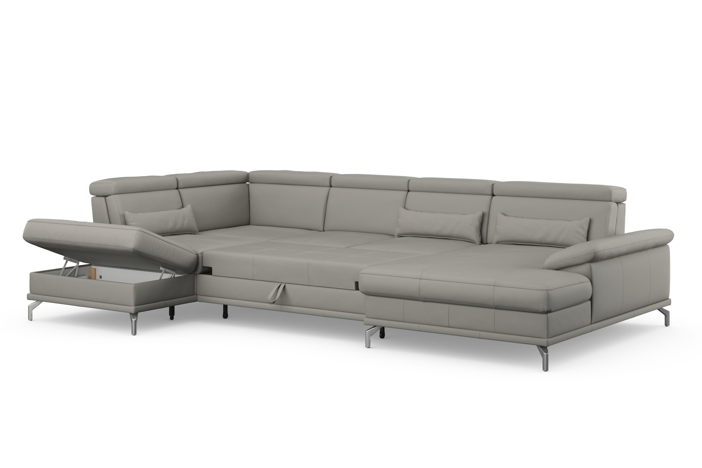 sit&more Wohnlandschaft »Cabrio U-Form, mit Sitztiefenverstellung, Arm- und Kopfteilverstellung«, 3 Nierenkissen, Federkern, optional Bettfunktion und Stauraum