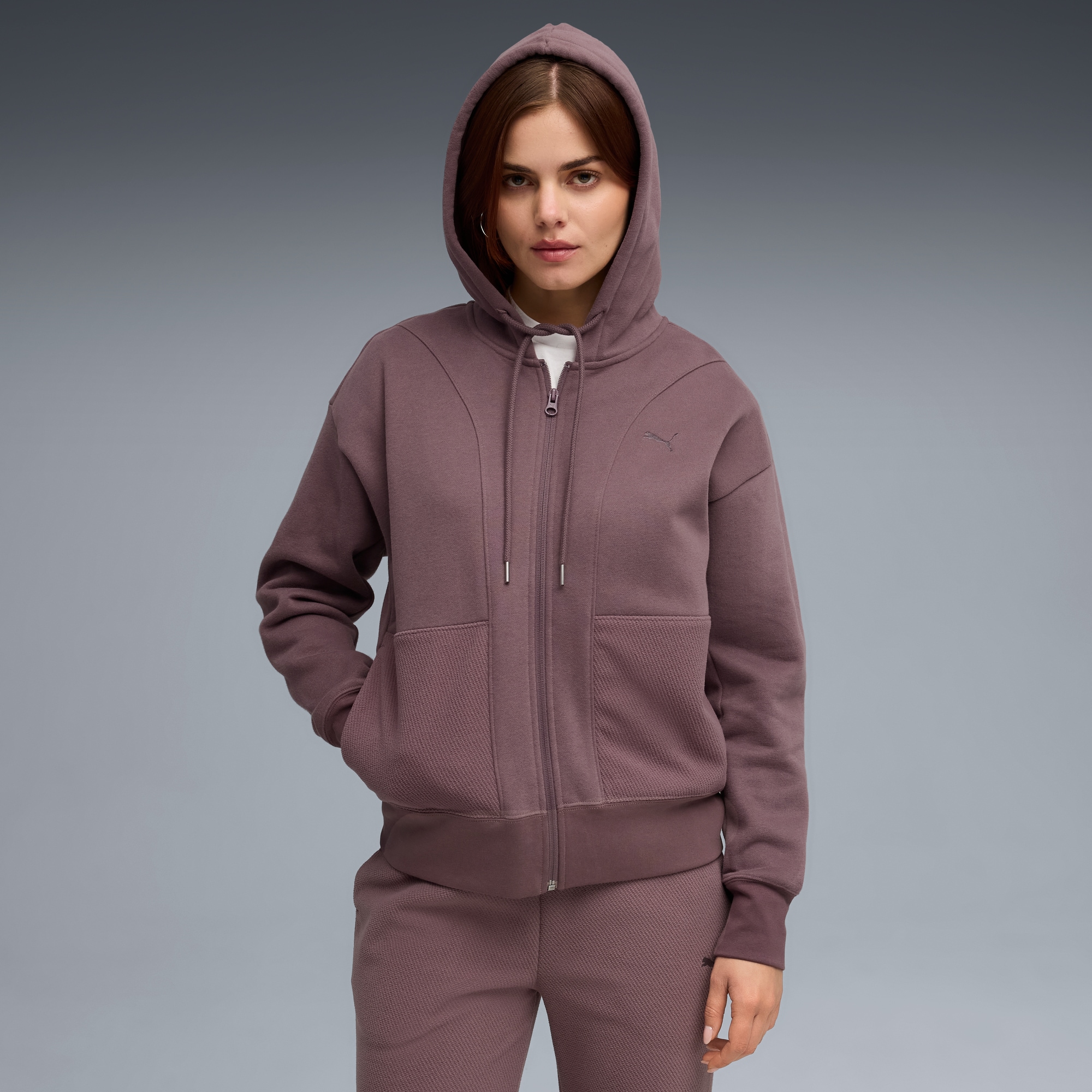 PUMA Kapuzensweatshirt »HER RELAXED FULL-ZIP HOODIE FL«, mit Reissverschluss, mit Kängurutasche