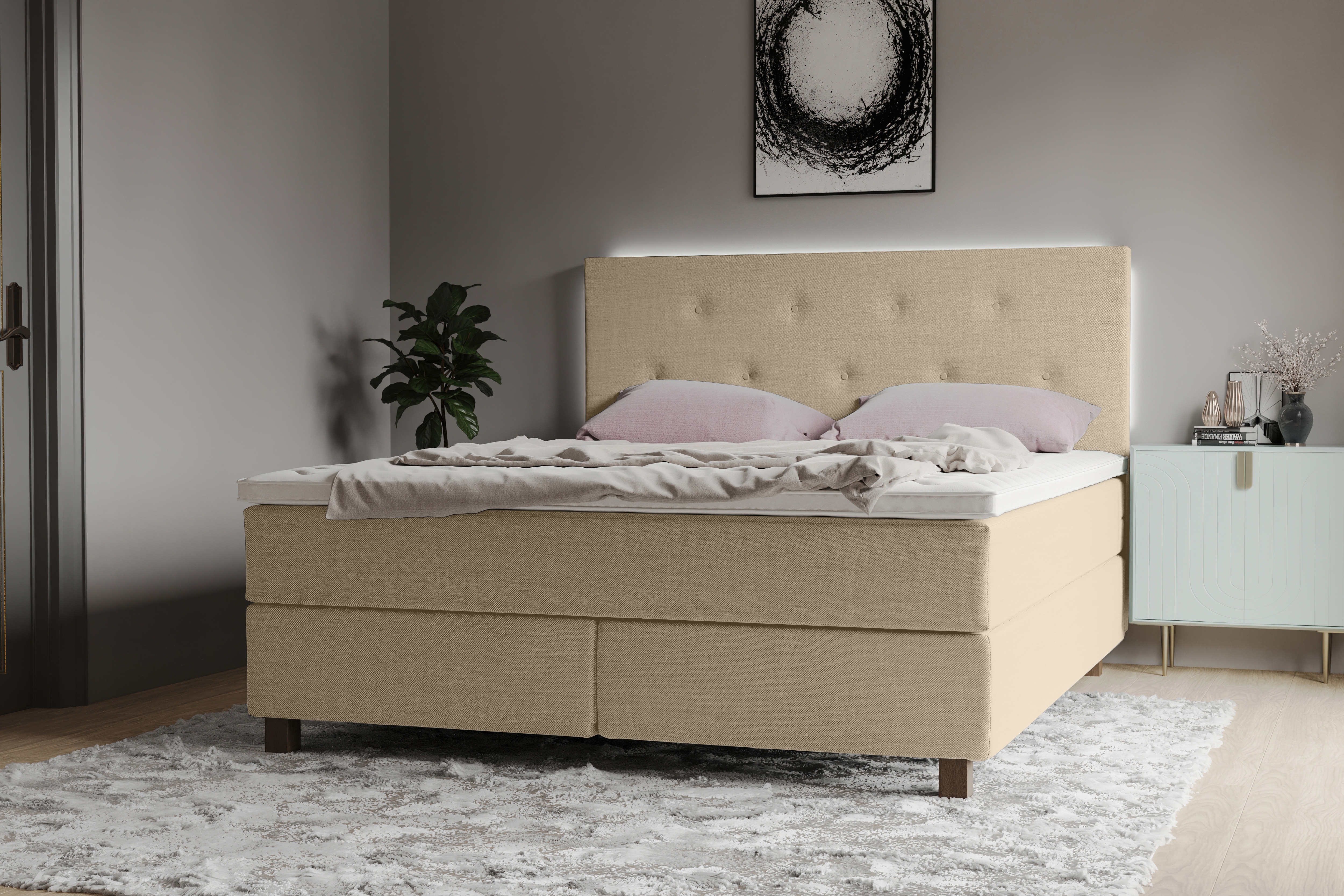 Home affaire Boxspringbett "Alenika" mit LED - Beleuchtung, mit Taschen-Federkernmatratze
