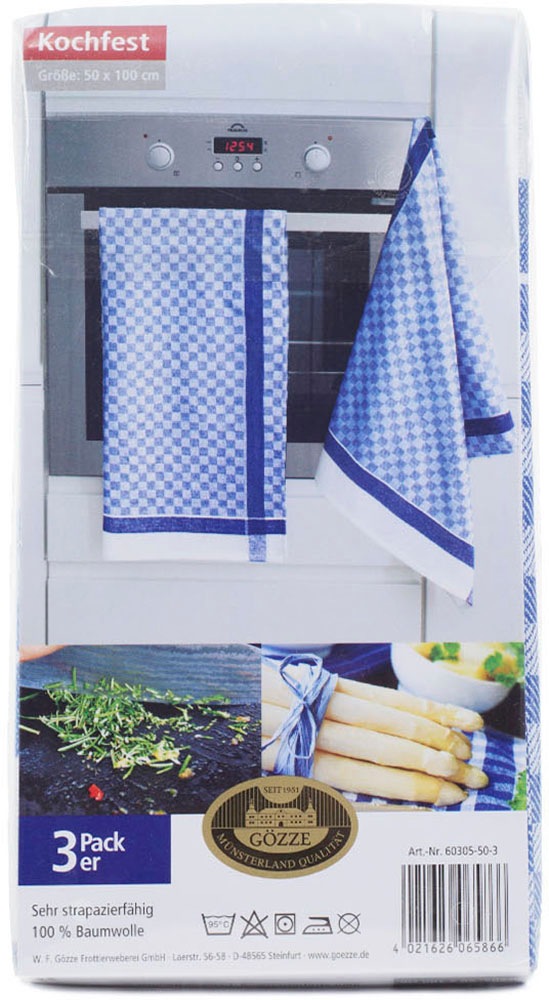 Gözze Geschirrtuch »Allzweck-Grubenhandtücher, Des. 60305«, (Set, 3 tlg.), kariert, 50x100 cm
