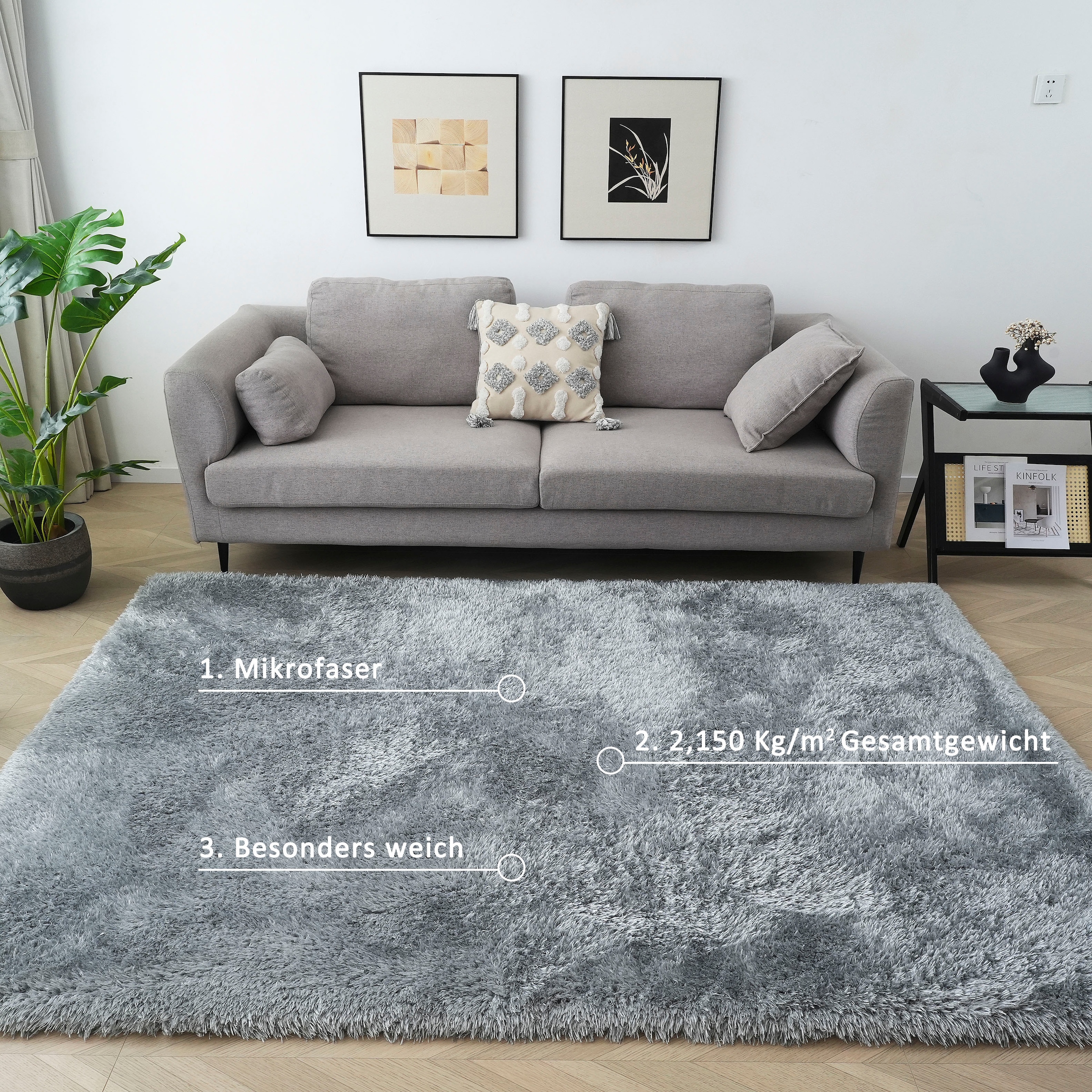 my home Hochflor-Teppich »Micro Shaggy, aus weicher Mikrofaser«, rechteckig, 53 mm Höhe, weich, flauschig, Uni-Farben, Wohnzimmer, Schlafzimmer, Kinderzimmer