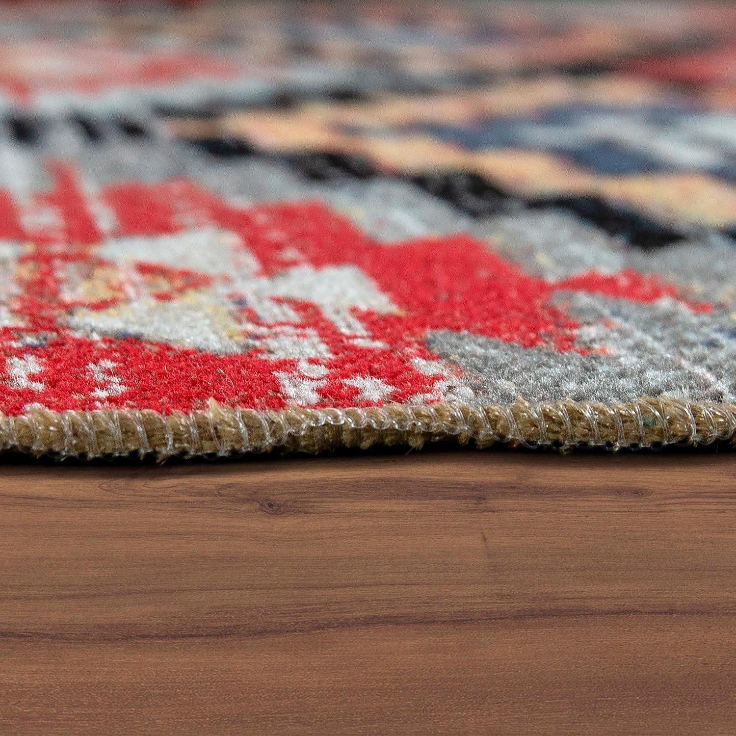 Paco Home Teppich »Artigo 405«, rund, 4 mm Höhe, Kurzflor, Rauten Muster, Vintage Design, In- und Outdoor geeignet