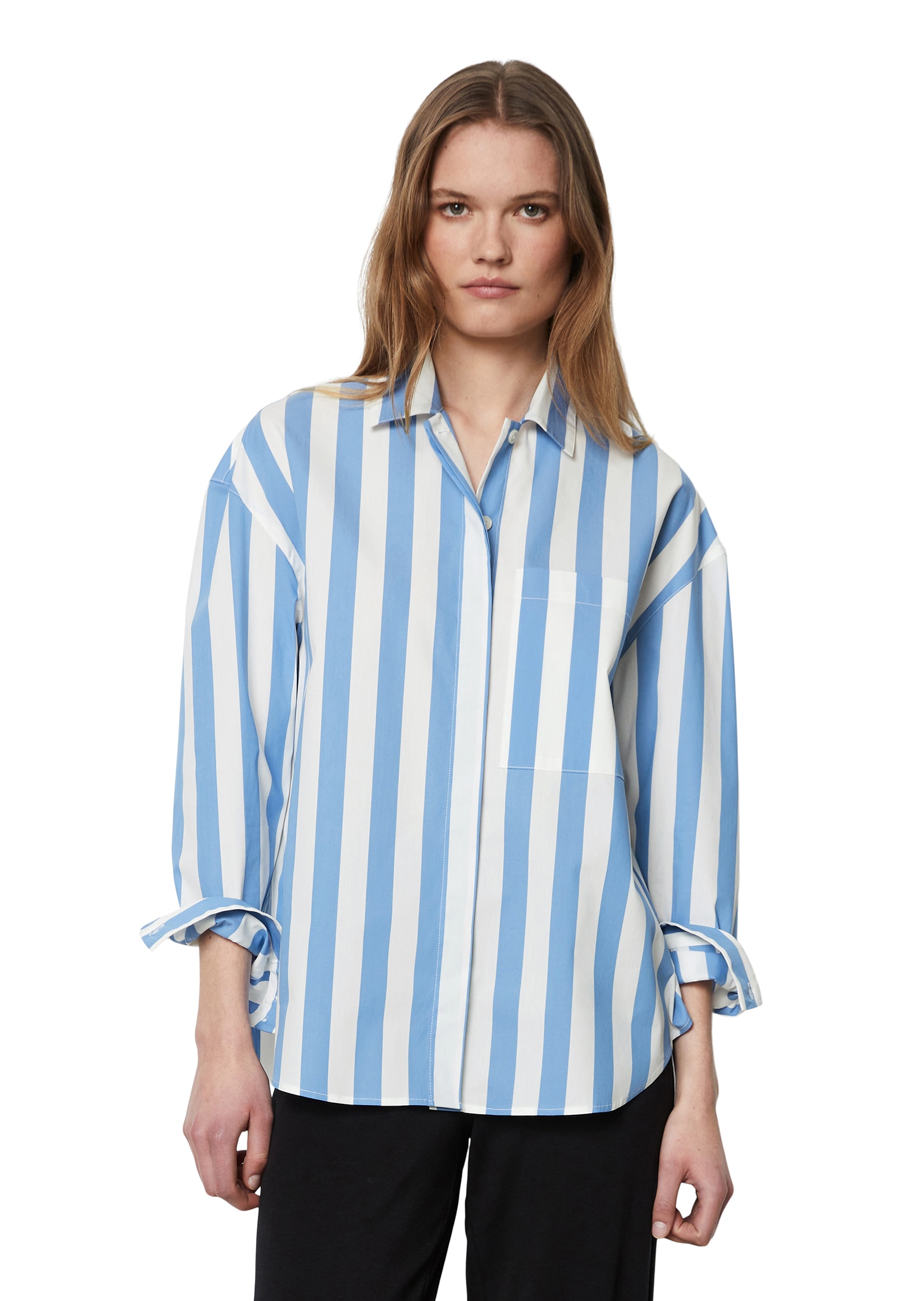 Marc O'Polo Langarmbluse mit verdeckter Knopfleiste, Modetrend für den Frühling