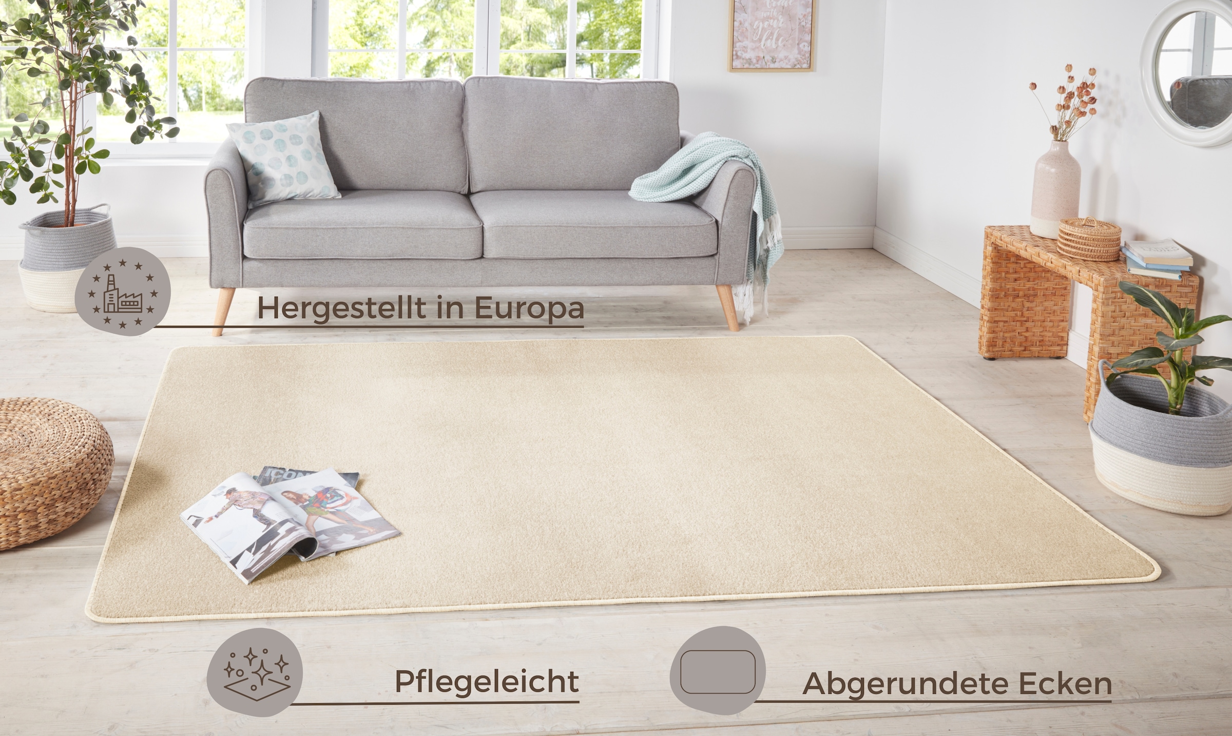 HANSE Home Teppich »Shashi«, rechteckig, Kurzflor, Unifarben, Teppich, Weich, Esszimmer, Kinderzimmer, Flur