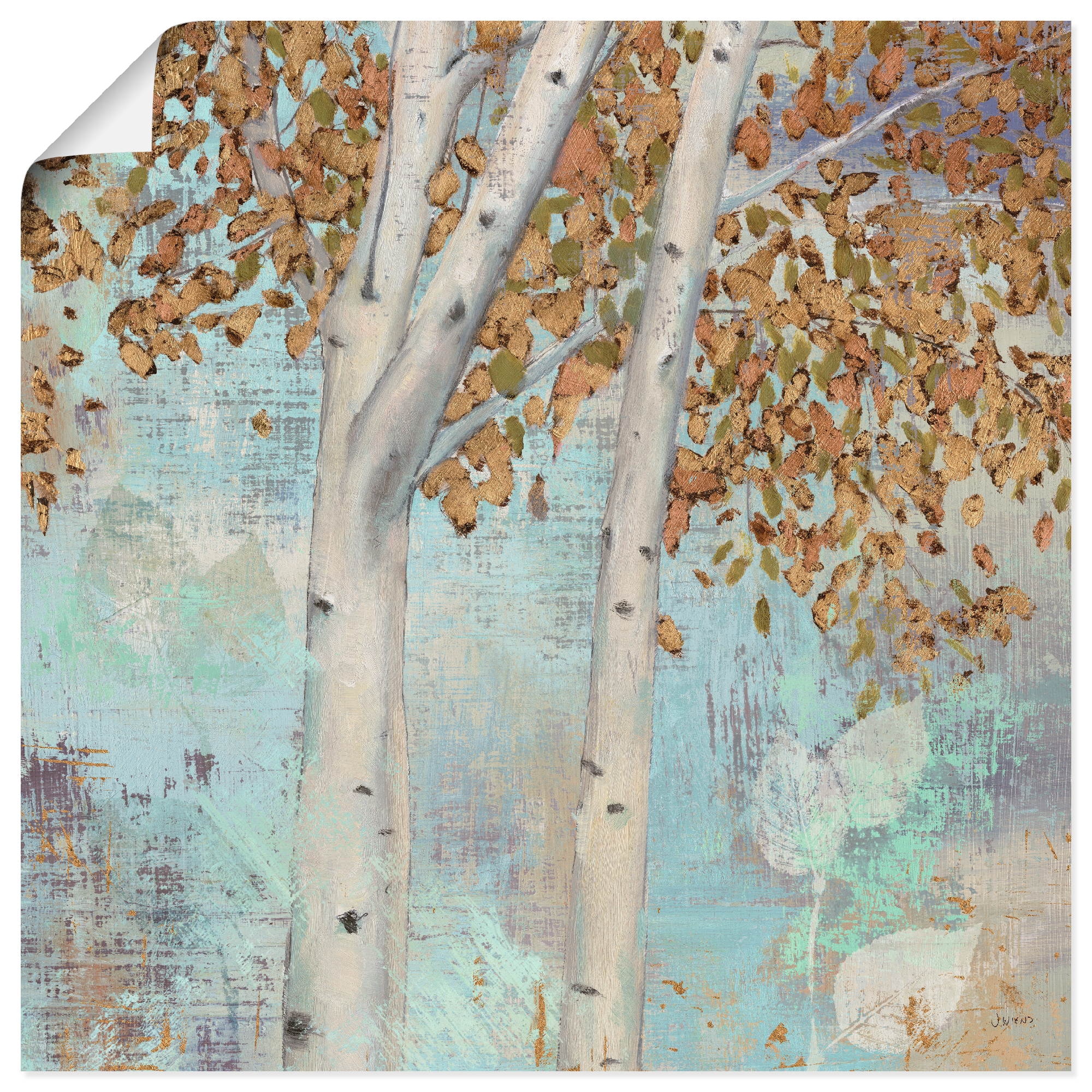 (1 Grössen St.), Leinwandbild, oder kaufen als versch. Poster in Wandaufkleber »Goldener Wandbild Wald | Jelmoli-Versand Artland Bäume, online II«,