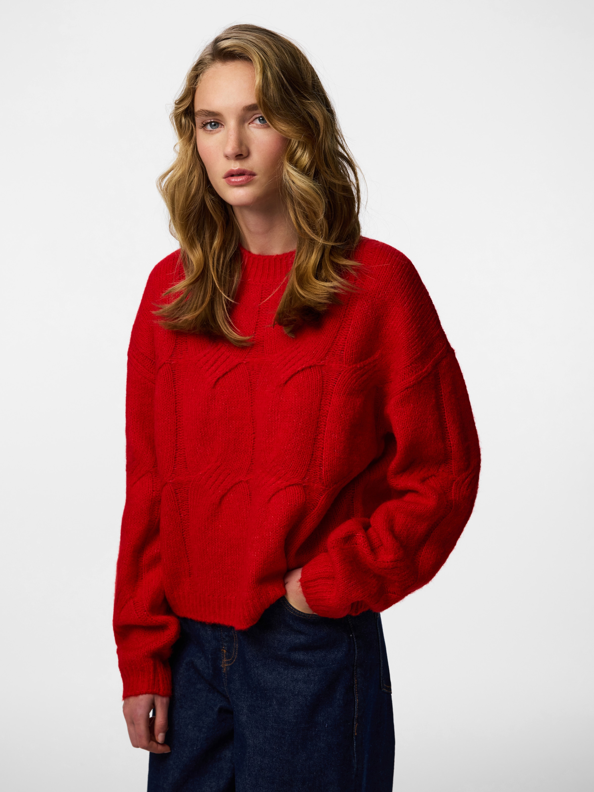 pieces Strickpullover »PCJENNA LS O-NECK CABLE KNIT NOOS BC«