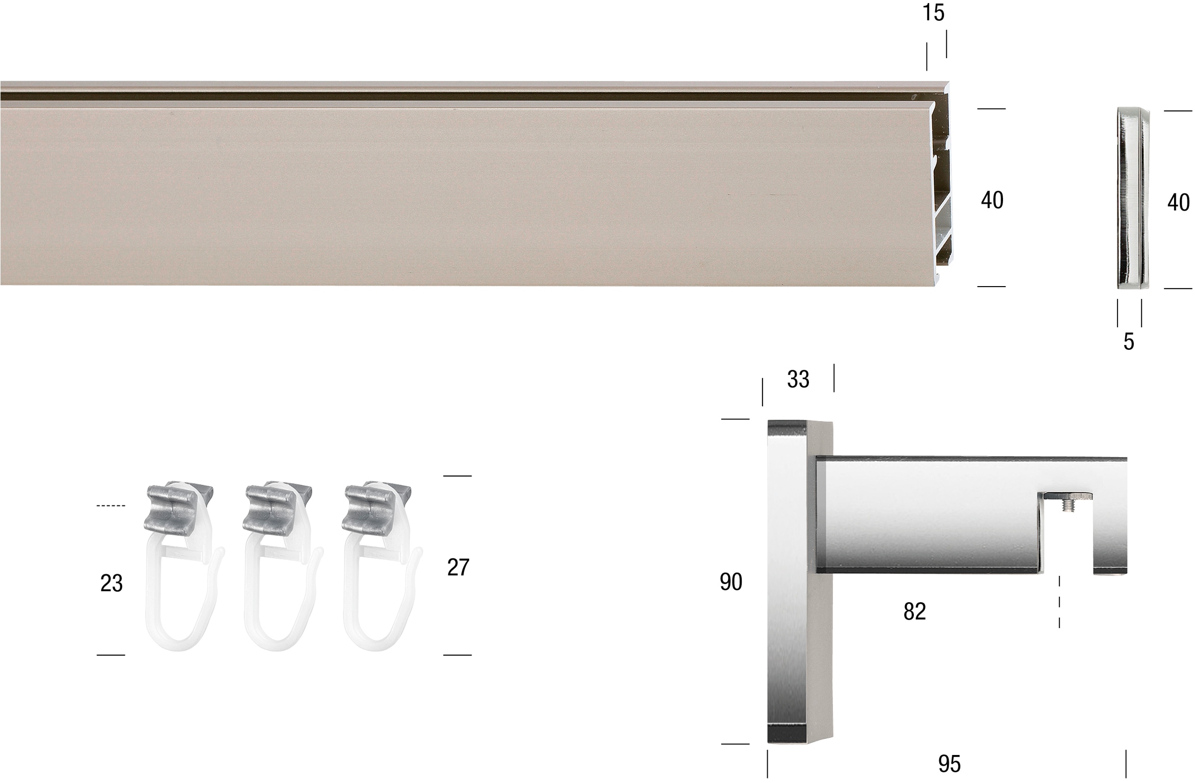 GARESA Innenlaufschiene »FLAT«, 1 läufig-läufig, Wunschmasslänge, Rechteckprofil, Wandmontage, perfekter Lauf, modern, verlängerbar