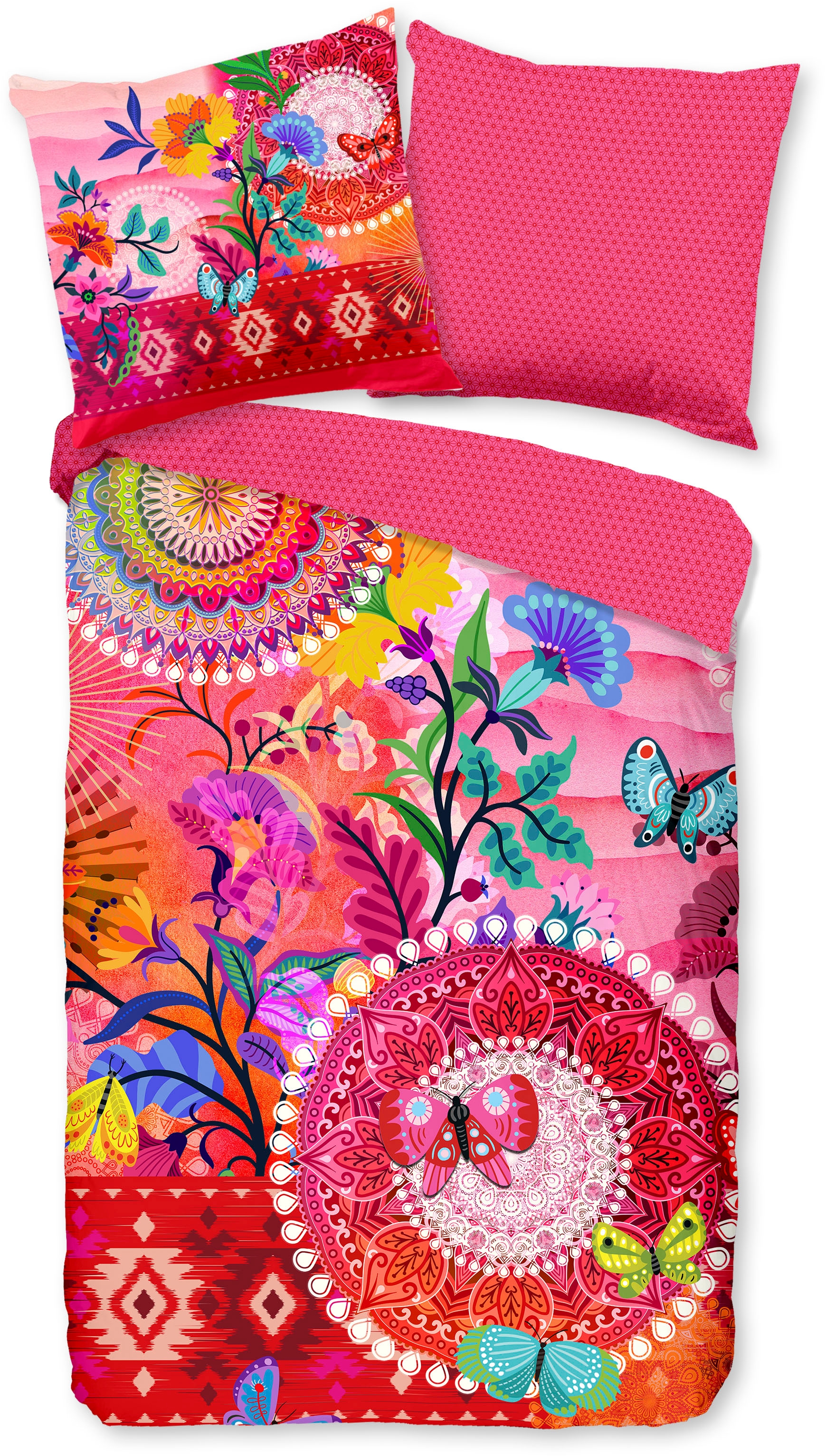hip Wendebettwäsche »Giselah«, Mako-Satin, 135x200, Reissverschluss, Wendeoptik, Mandala, Bunt, Rosa