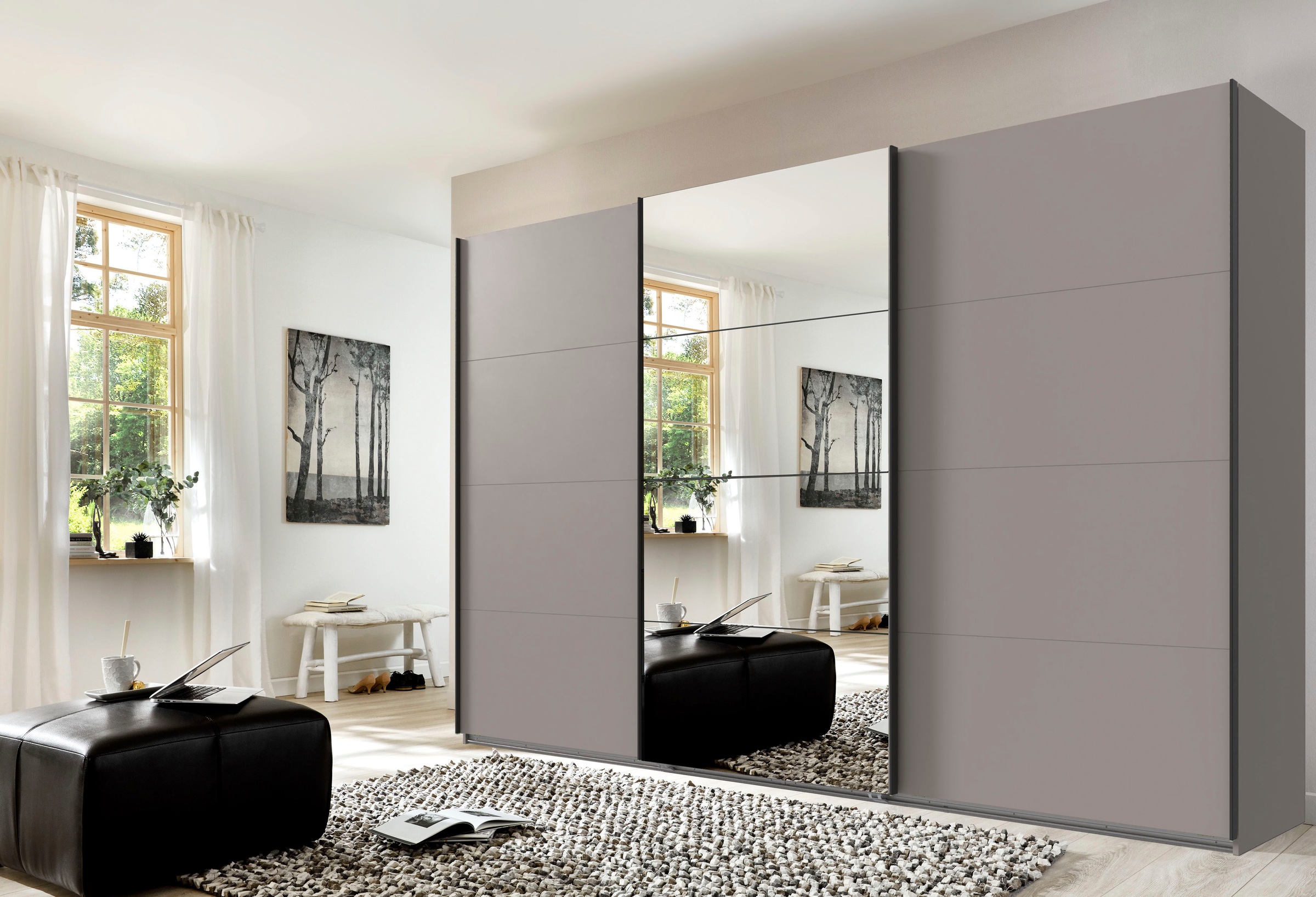 Wimex Kleiderschrank »Mugano, Made in Germany, Lieferung bis in Deine Etage und Stellort«, (wähle Deine Ausstattung: Basic oder Premium!), 3 Schwebetüren, grosse Grössen, mit oder ohne Spiegel, Metallgriffe