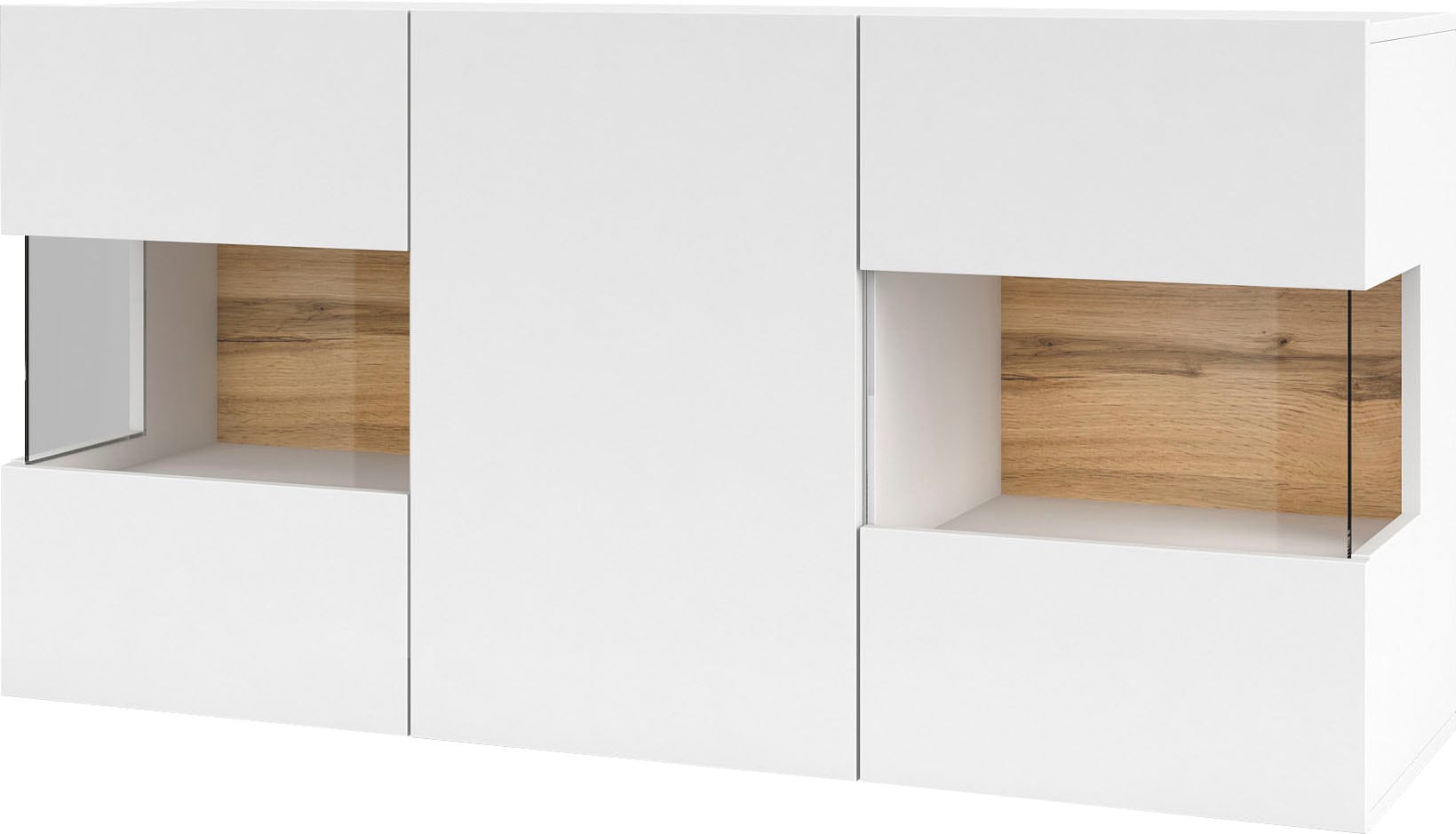 INOSIGN Sideboard »Ava, Breite 120 cm, hängend und stehend montierbar«, moderne grifflose Kommode, Anrichte, 3Türen, Eckverglasung