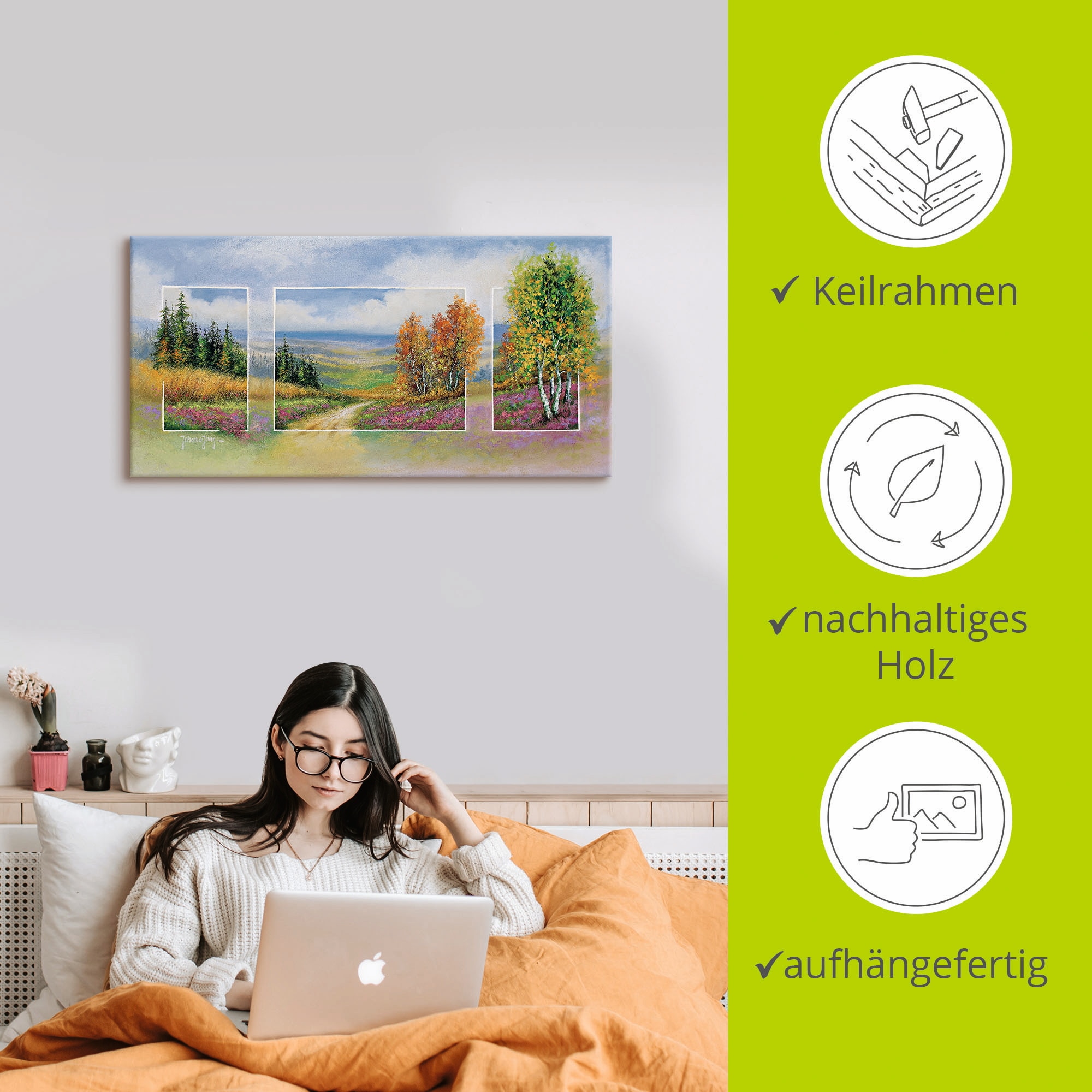 Artland Wandbild »Frühlling Triptychon«, Vier Jahreszeiten, (1 St.), als Leinwandbild, Wandaufkleber in verschied. Grössen