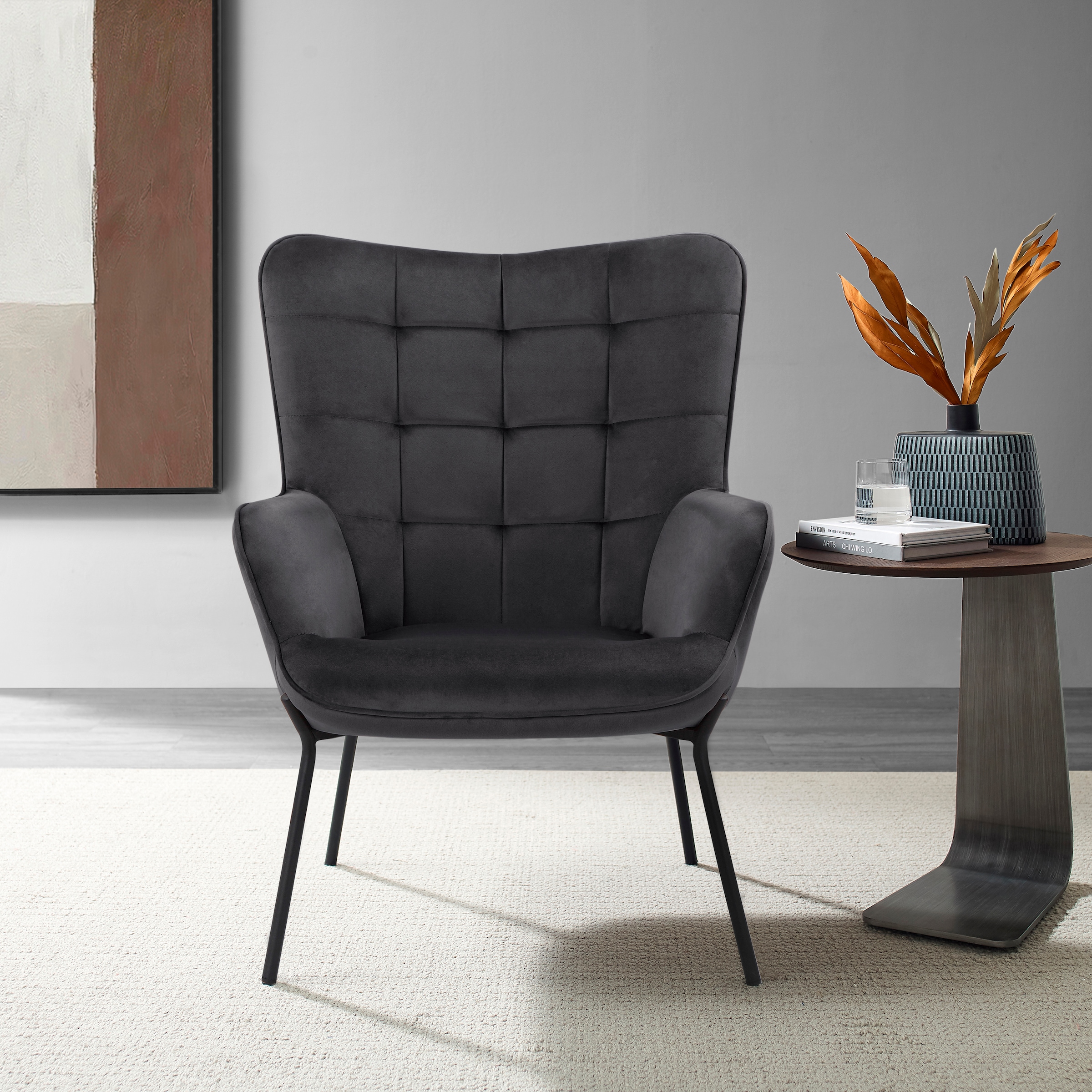 GOODproduct Loungesessel »Luukas, Ohrensessel mit Metallbeinen,«, (1 St.), Stoff recyceltes Polyester, Sitz und Rücken gepolstert, Sitzhöhe 46 cm