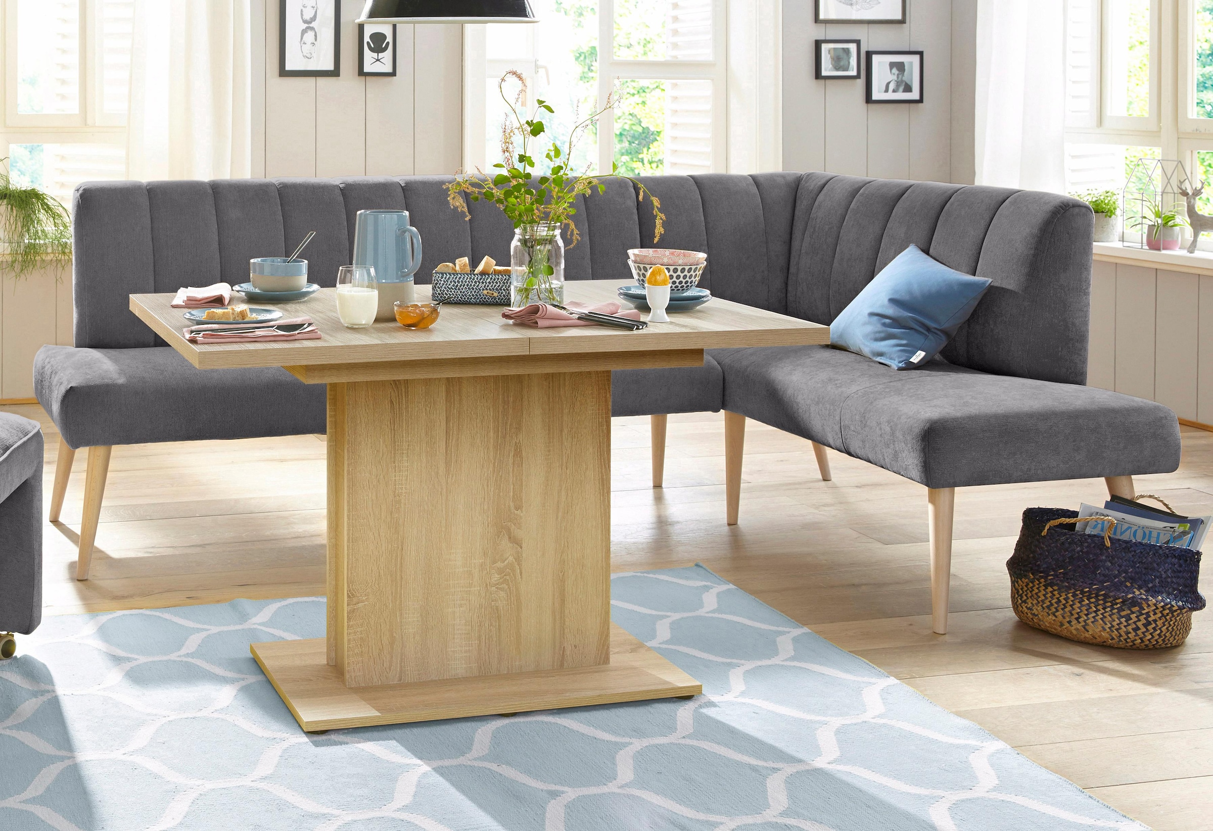 exxpo - sofa fashion Eckbank »Costa, moderne Rückensteppung, bequem und elegant, hoher Holzfuss«, hochwertig verarbeitet, Frei im Raum stellbar