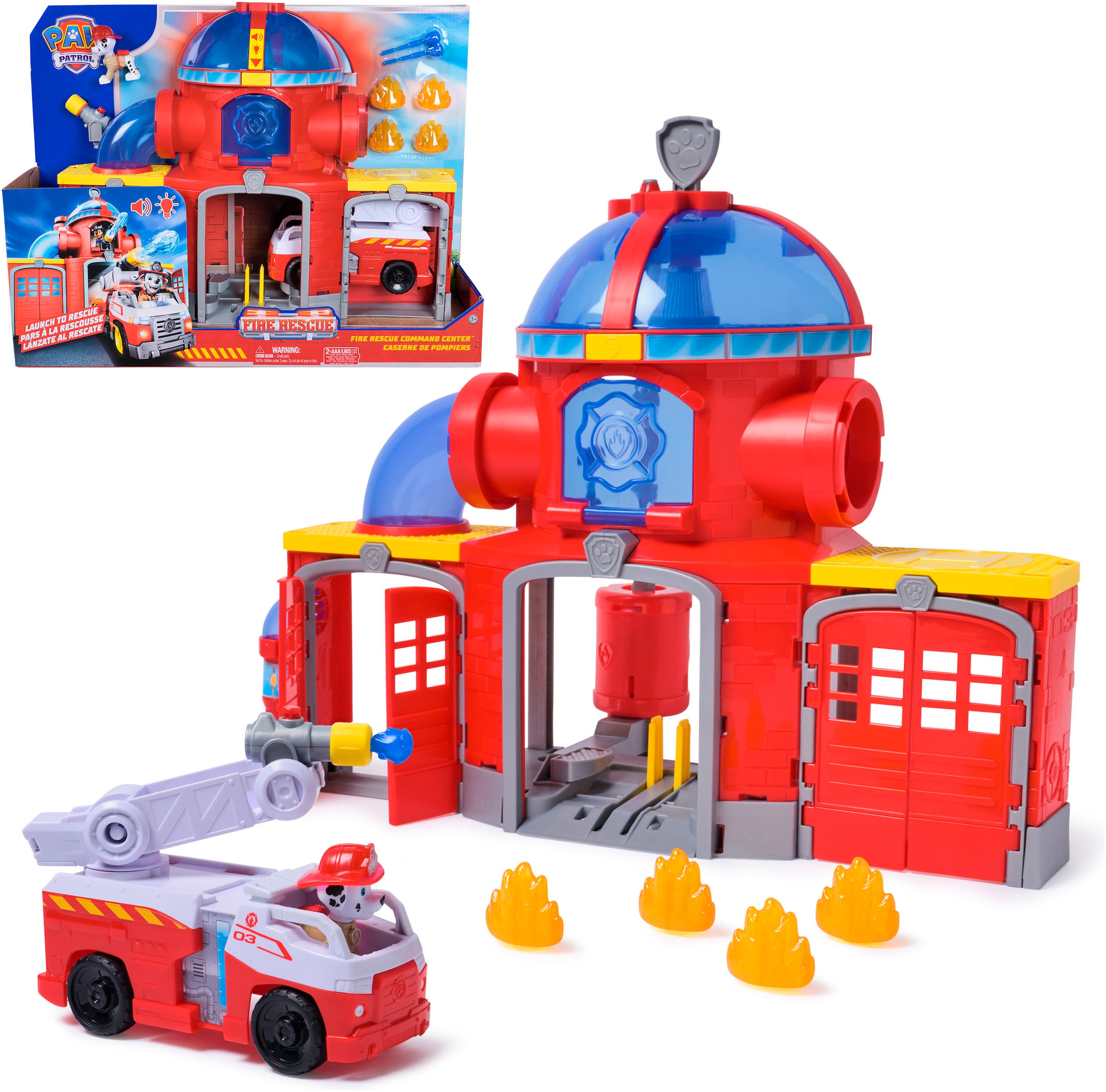 Spin Master Spiel-Feuerwehrwache "PAW Patrol Fire Rescue - Feuerwehr-Station" inkl. Marshall und Fahrzeug; mit Licht- und Soundeffekten
