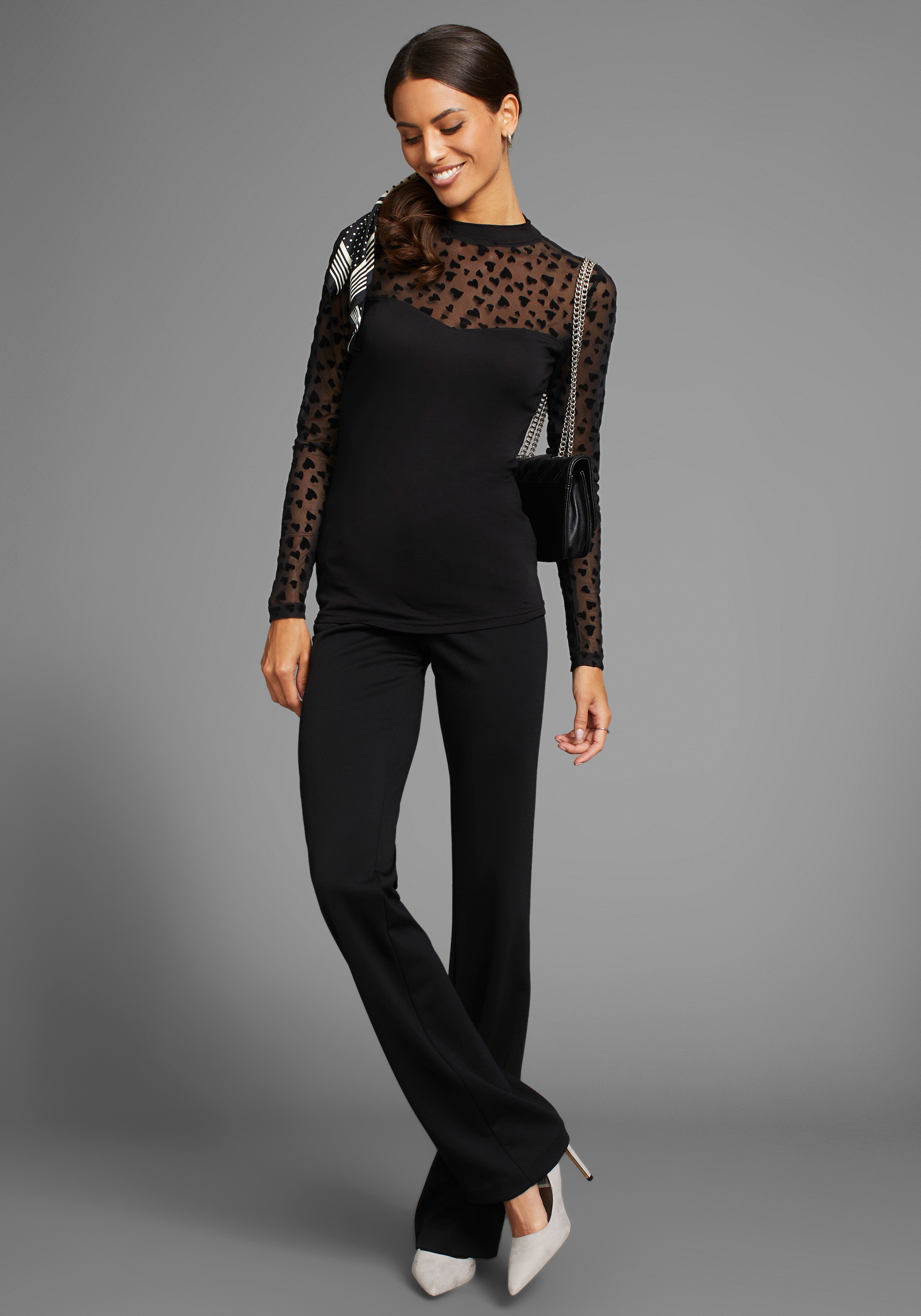 Laura Scott Langarmshirt, mit verspieltem Mesheinsatz