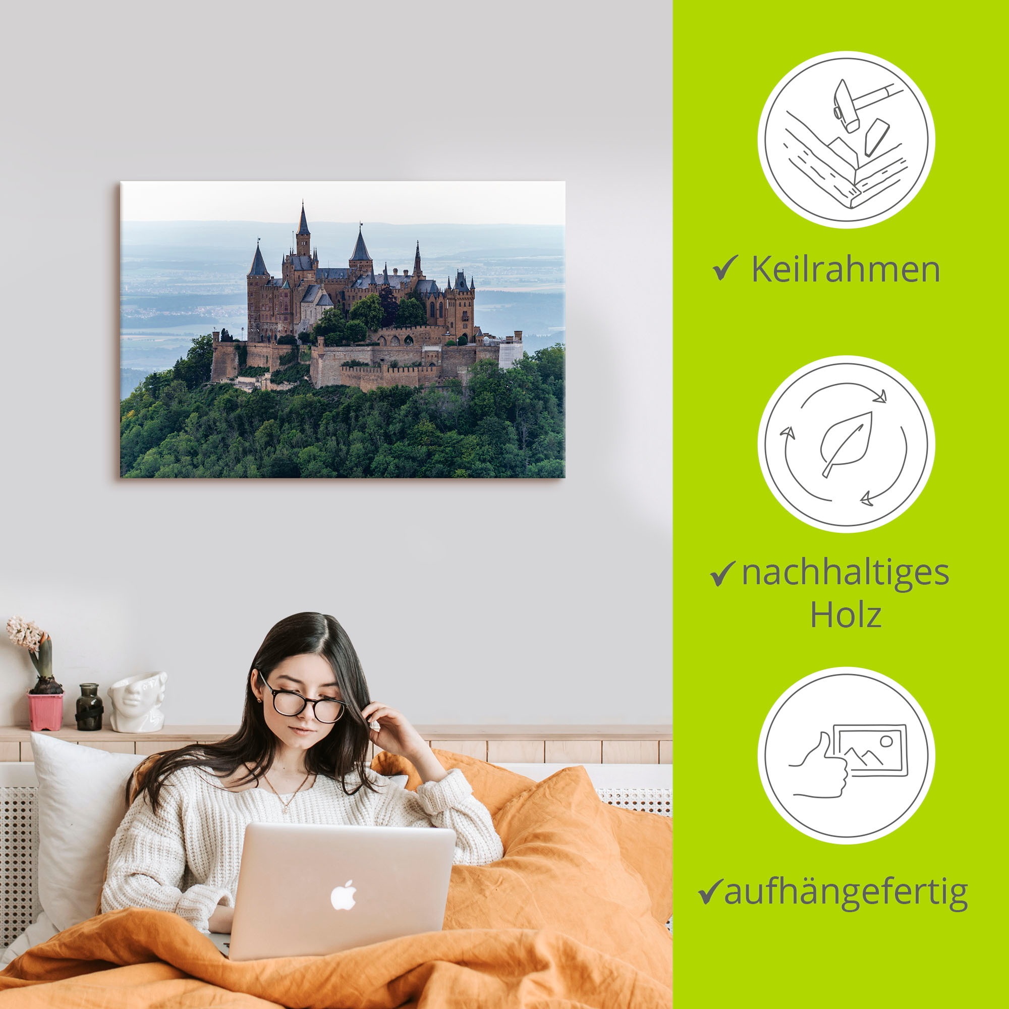 Artland Leinwandbild »Burg Hohenzollern als Nahaufnahme«, Gebäude, (1 St.), auf Keilrahmen gespannt