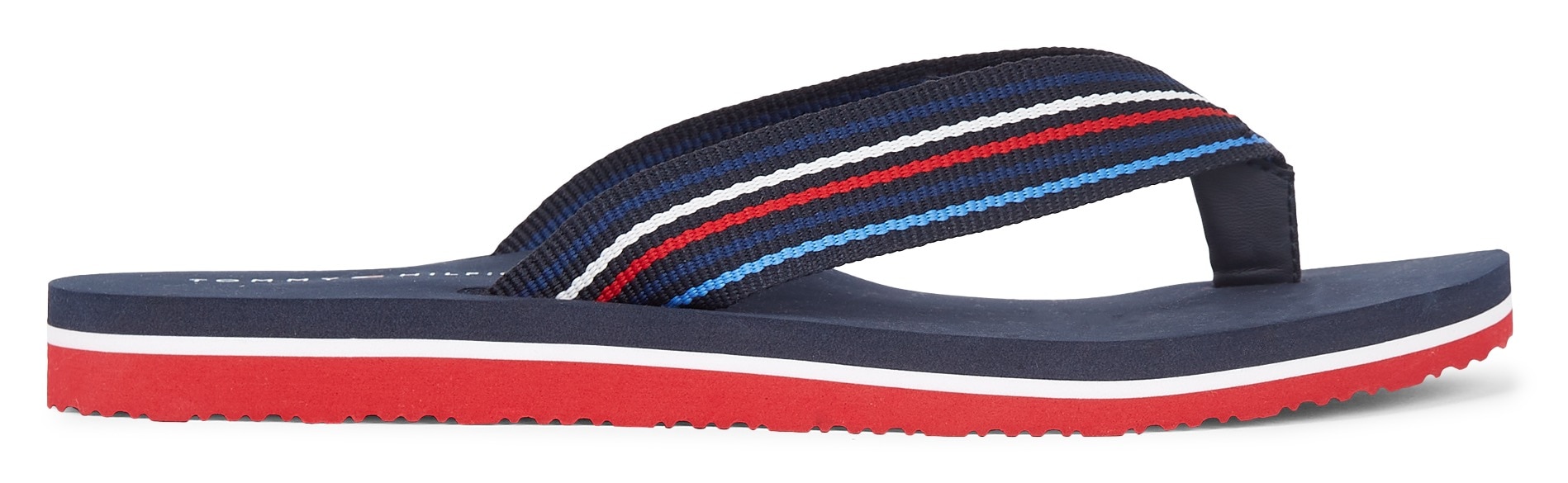 Tommy Hilfiger Zehentrenner »TH STRIPES BEACH SANDAL«, Sommerschuh, Schlappen, Poolsildes mit bunten Streifen