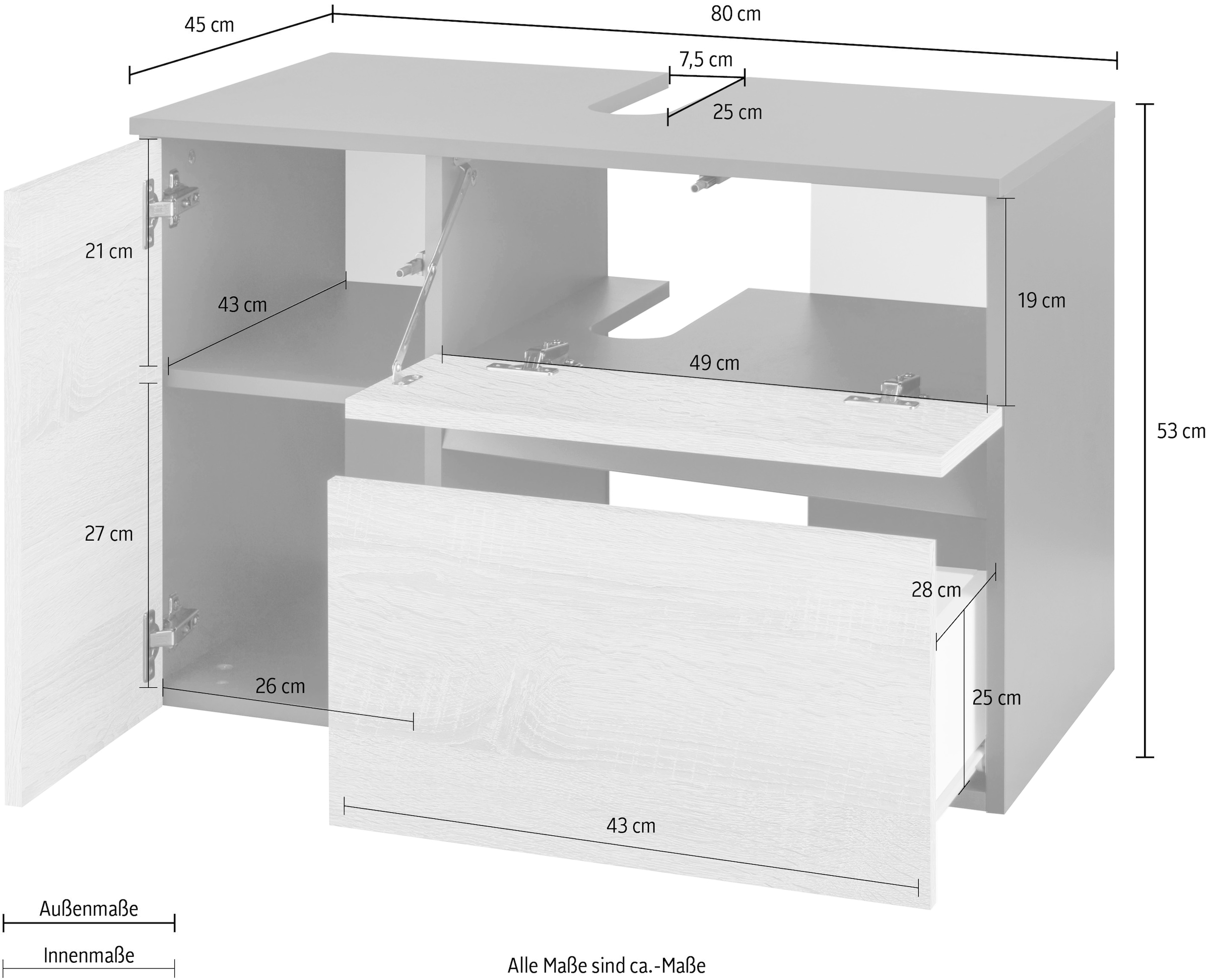 Home affaire Waschbeckenunterschrank »Wisla«, für Wandmontage, Siphonausschnitt, Push-to-open-Funktion, Breite 80 cm