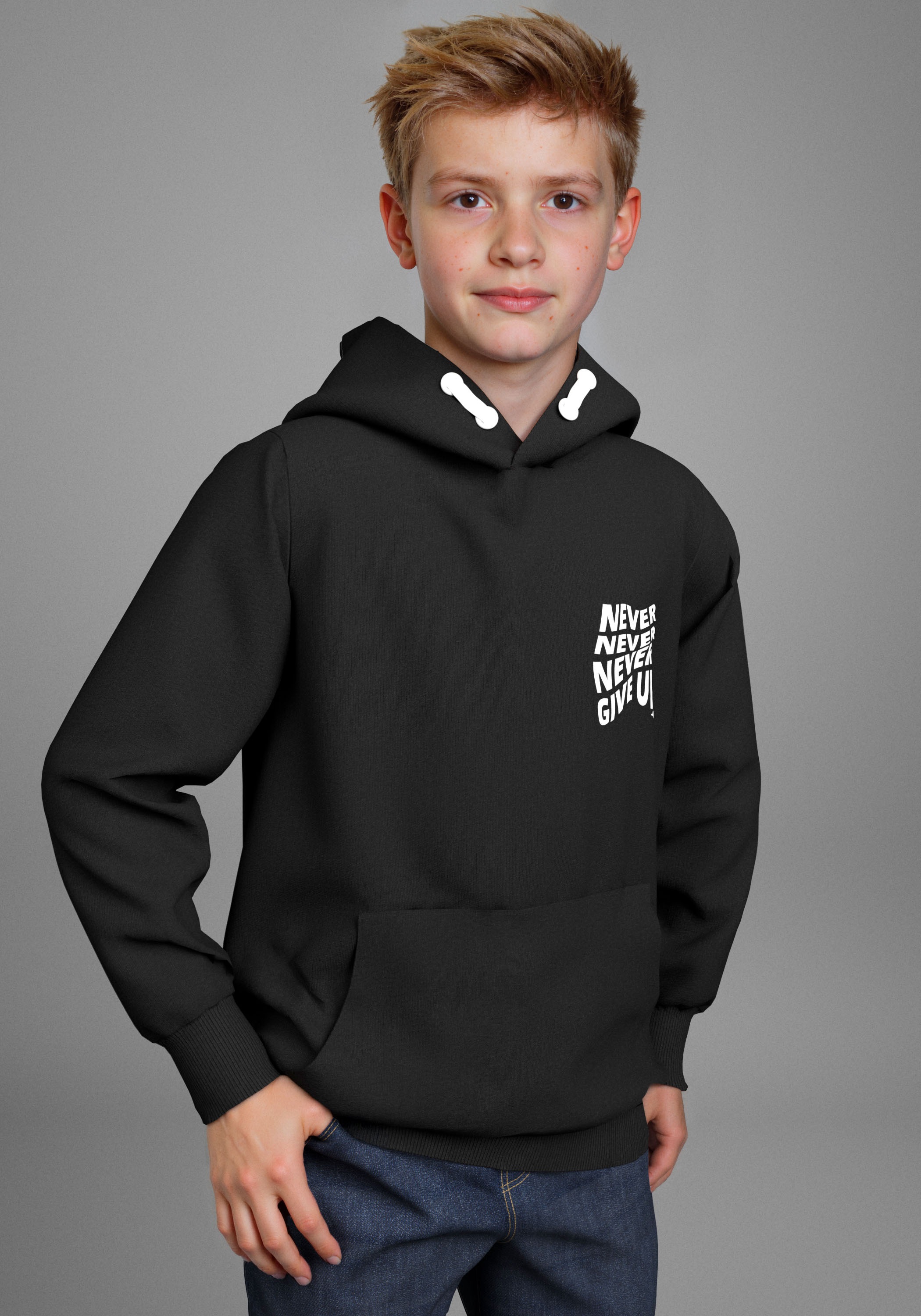 KangaROOS Kapuzensweatshirt »Spruch: NEVER GIVE UP«, Sweatshirt mit grossem Rückendruck