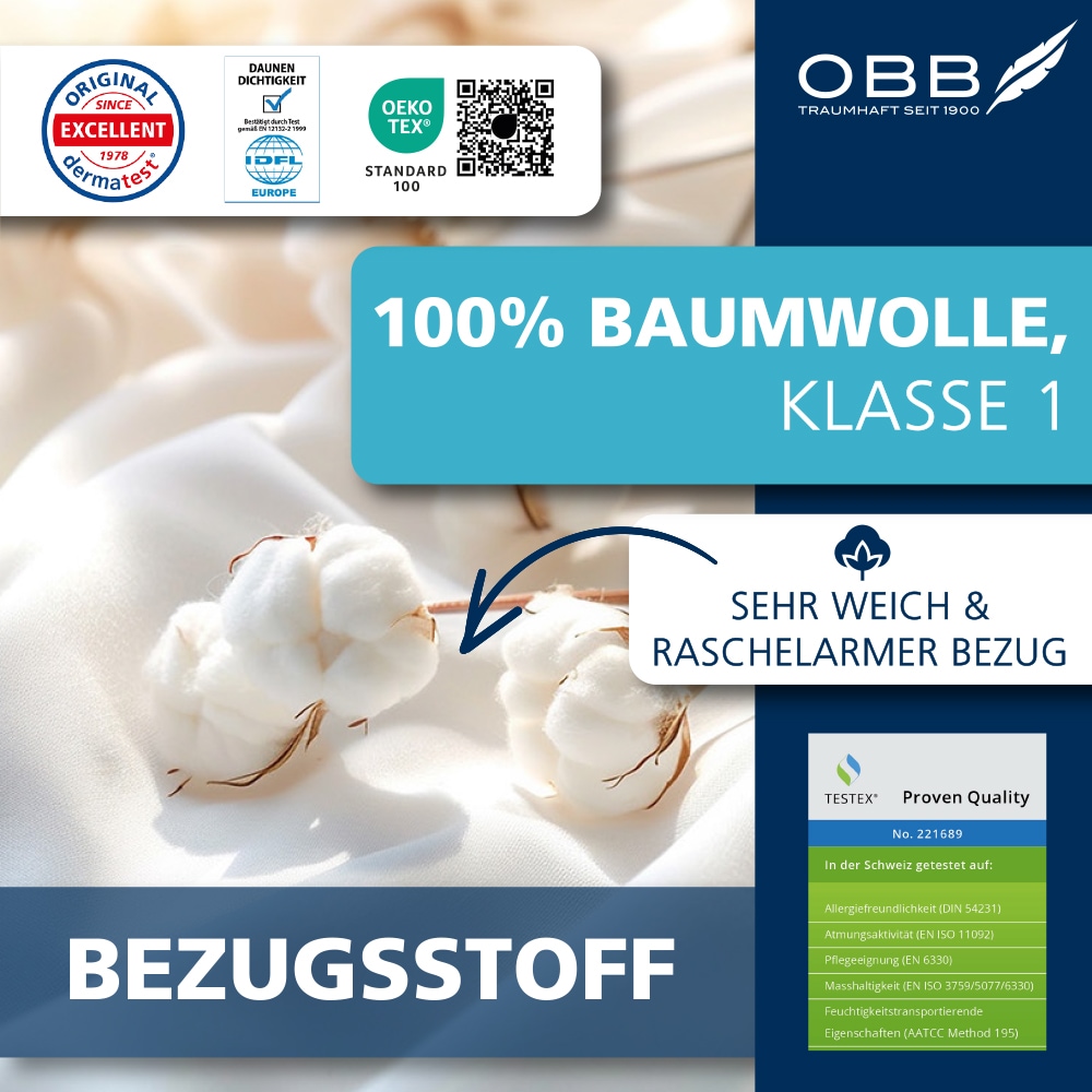 OBB Federkopfkissen "Edition 125 Jahre, allergikerfreundlich, Made in Germany" Füllung: 90 % Federn, 10 % Daunen 1 Stk. tlg. Kopfkissen 40x80 cm, 80x80 cm, allergikergeeignet, Made in Germany